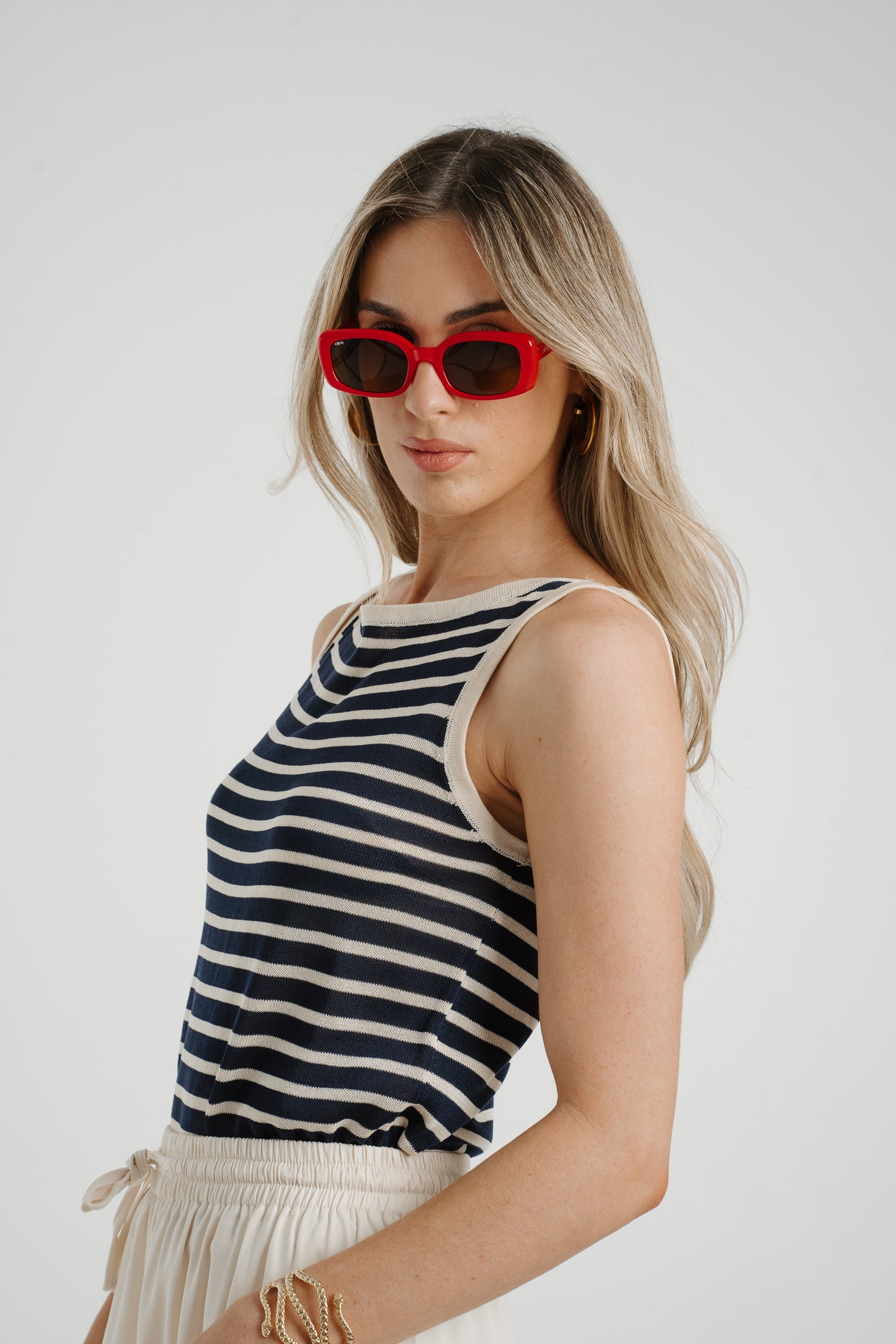 Frankie Striped Top In Navy Mix