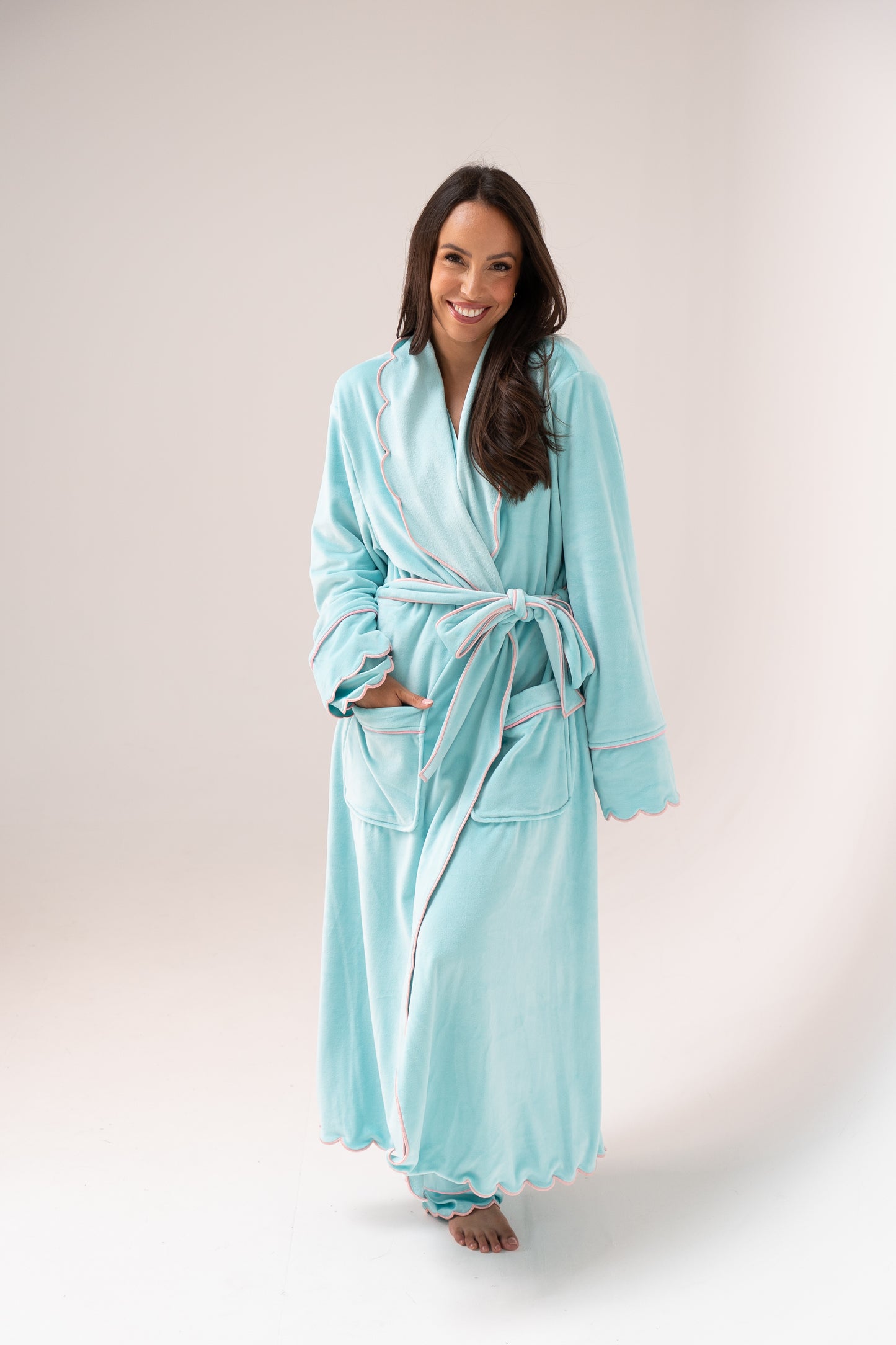 Love Laura Trim Robe In Turquoise