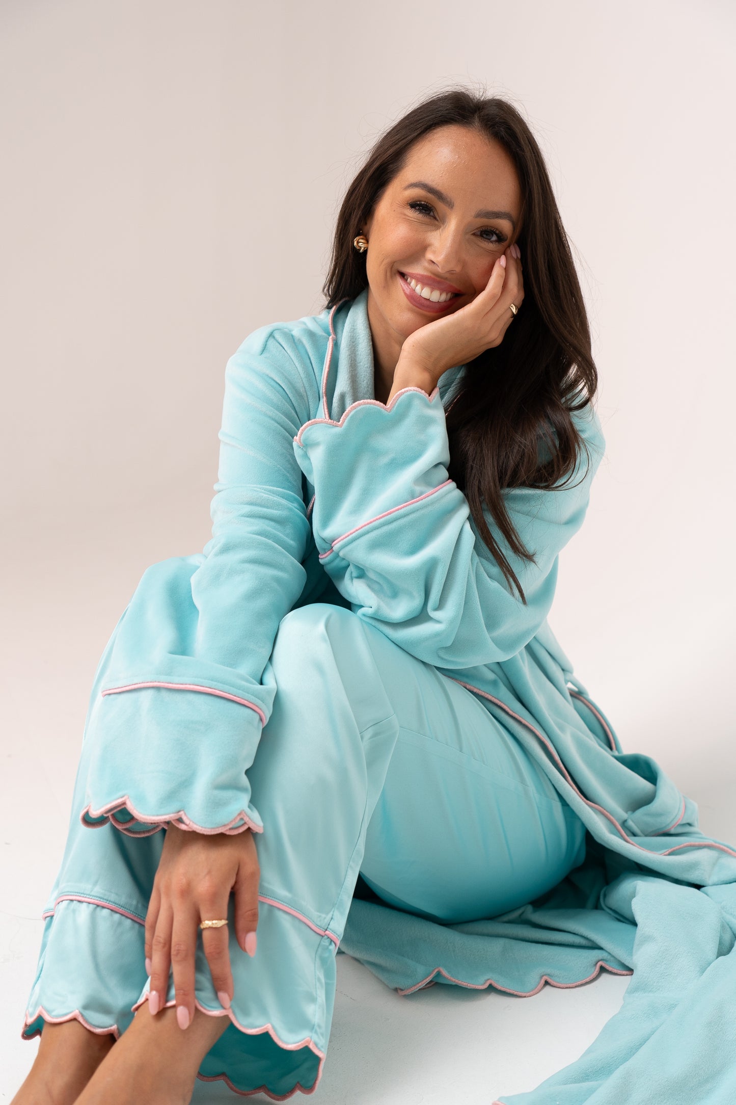 Love Laura Trim Robe In Turquoise