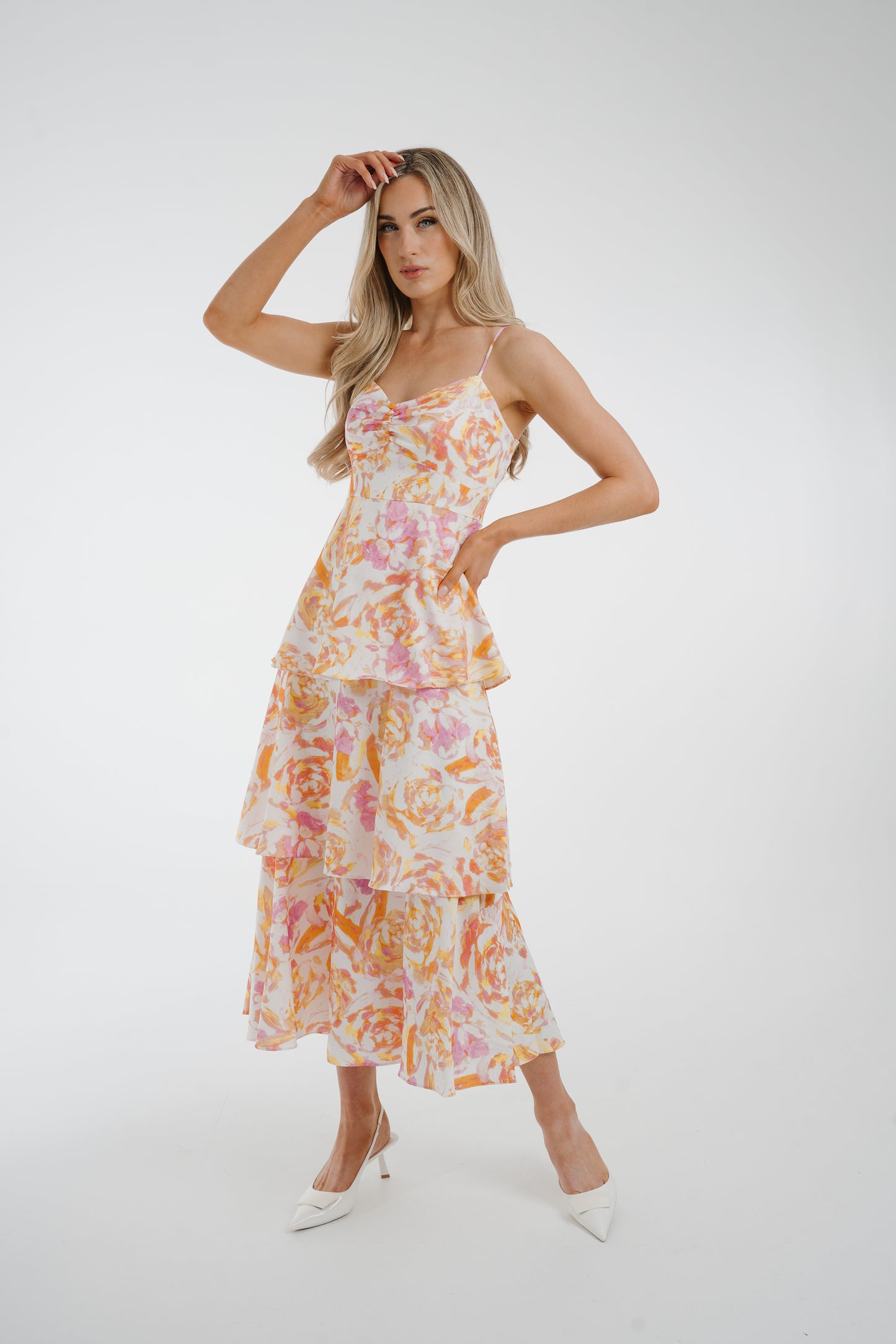 Holly Tiered Sundress In Peach Multi