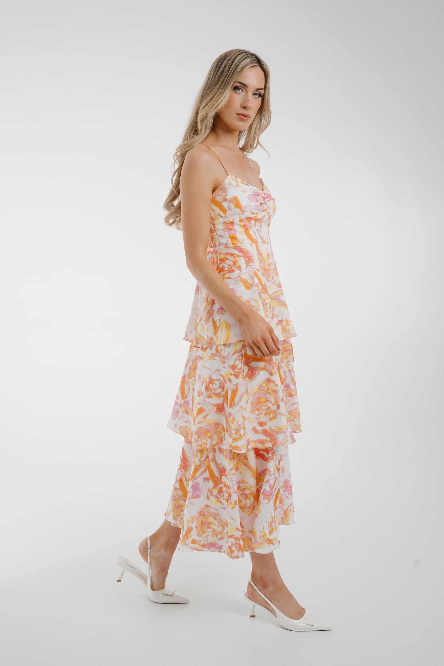 Holly Tiered Sundress In Peach Multi