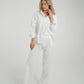 Elsa Tie Waist Pinstripe Trousers In White