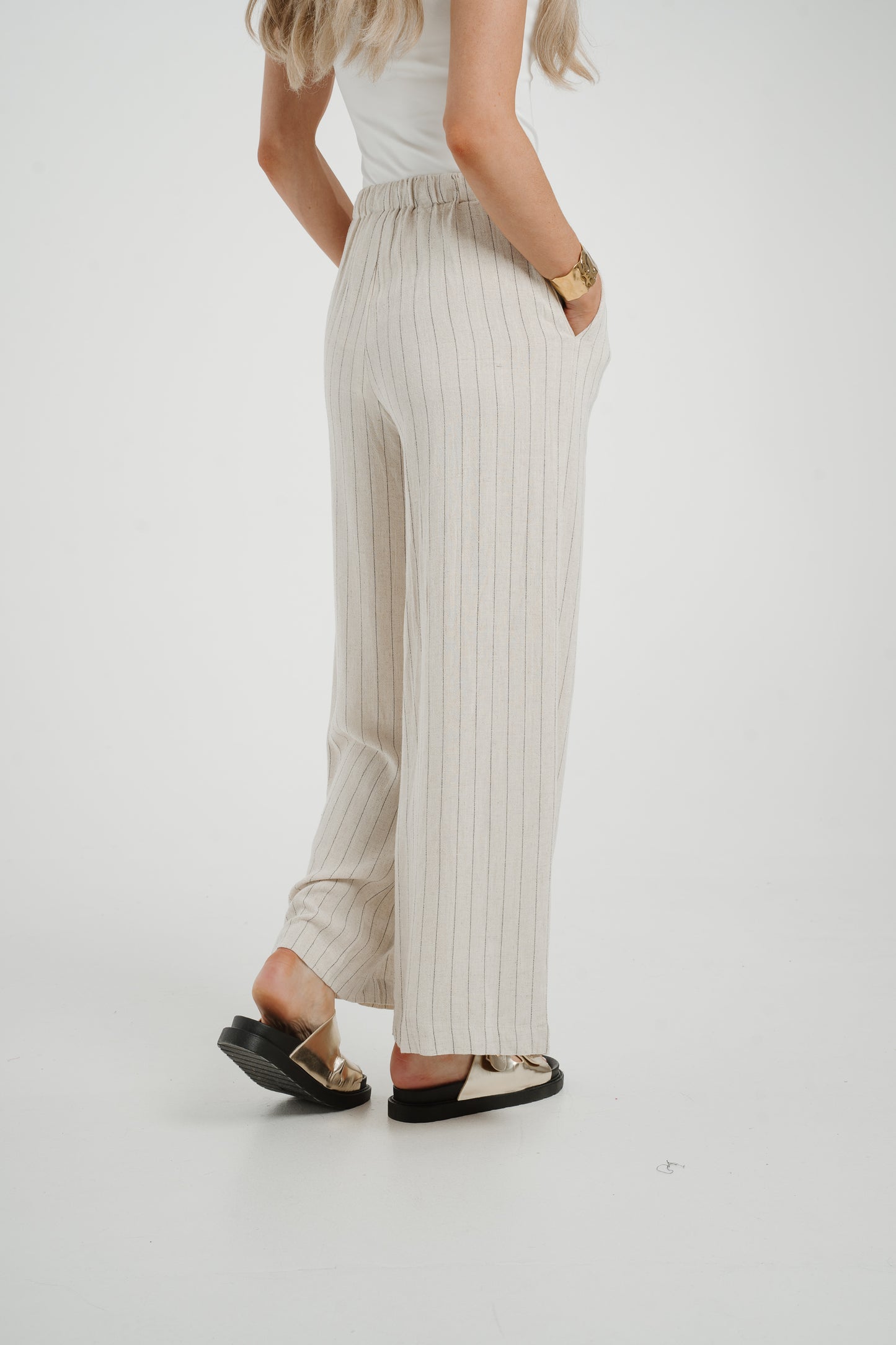 Elsa Linen Mix Stripe Trousers In Neutral