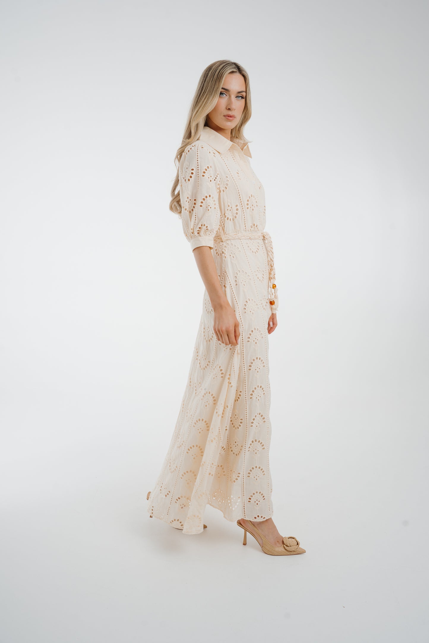 Taylor Embroidered Shirt Dress In Neutral