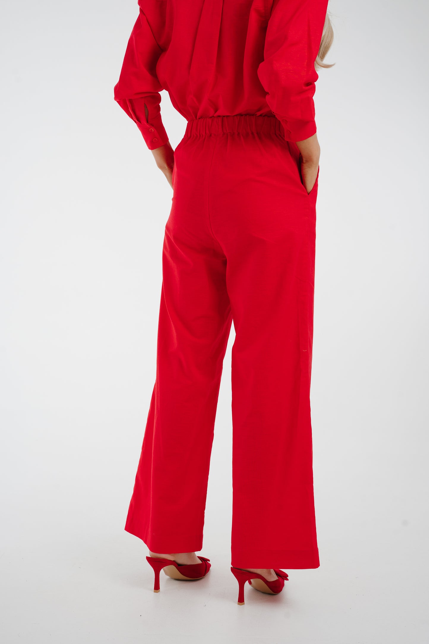 Arabella Linen Mix Trousers In Red