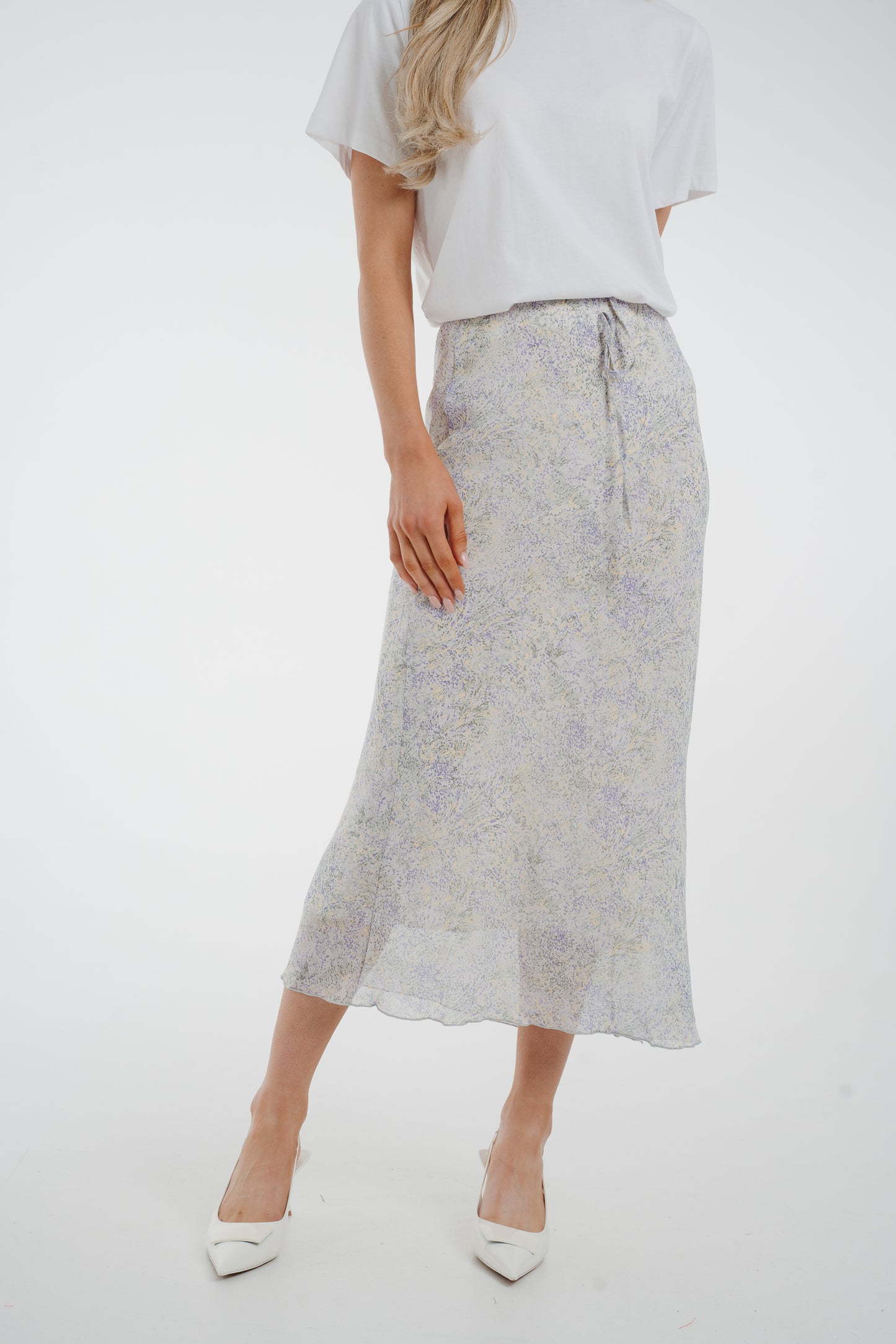 Taylor Print Midi Skirt In Lilac