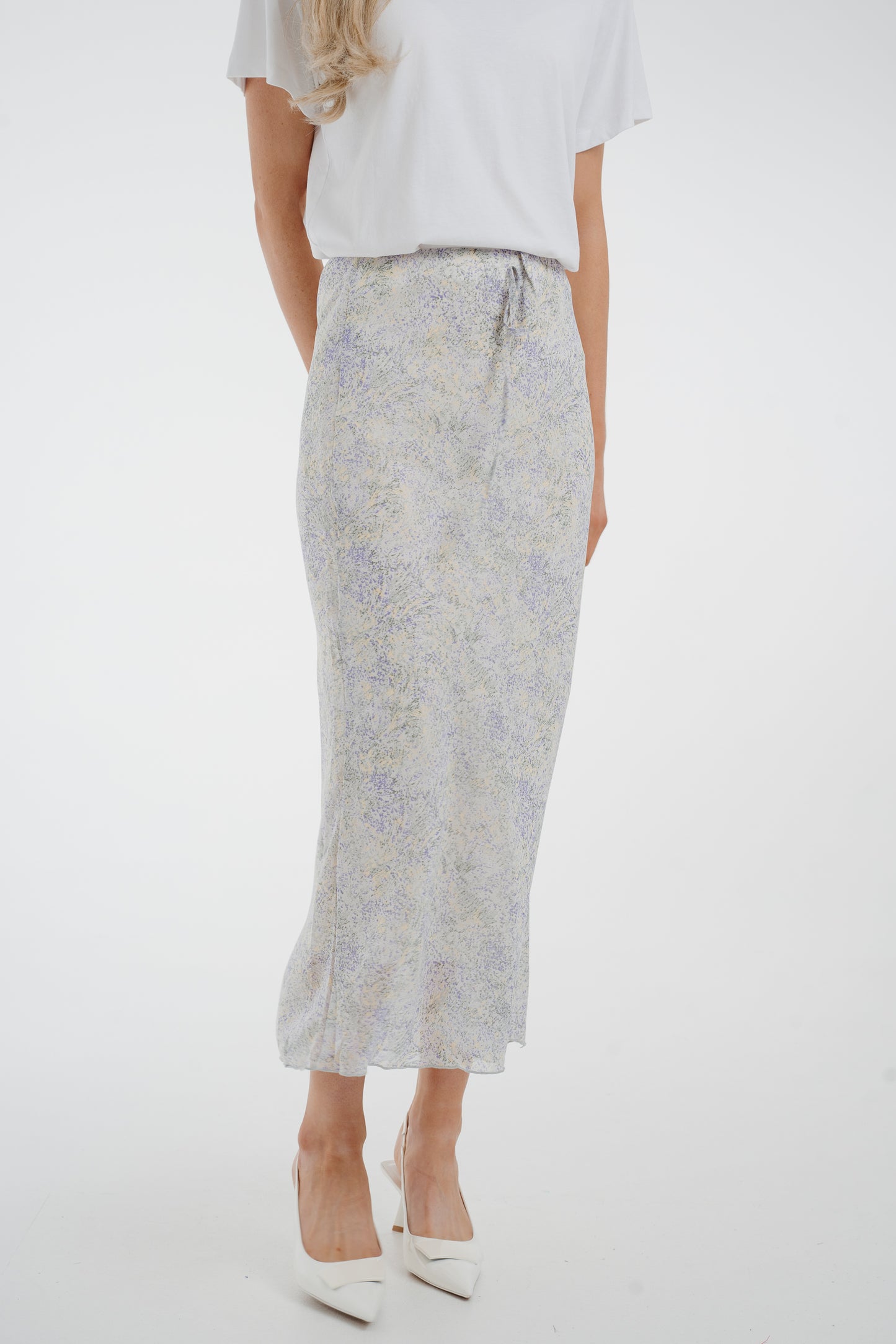 Taylor Print Midi Skirt In Lilac
