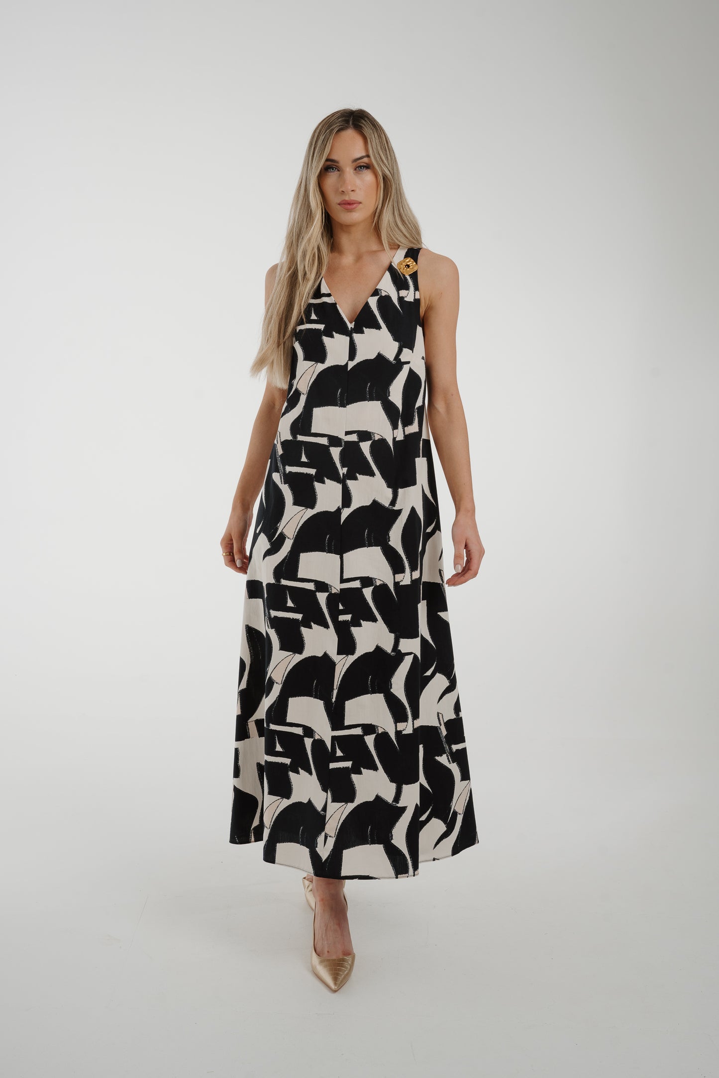 Kayla Abstract Print Dress In Monochrome