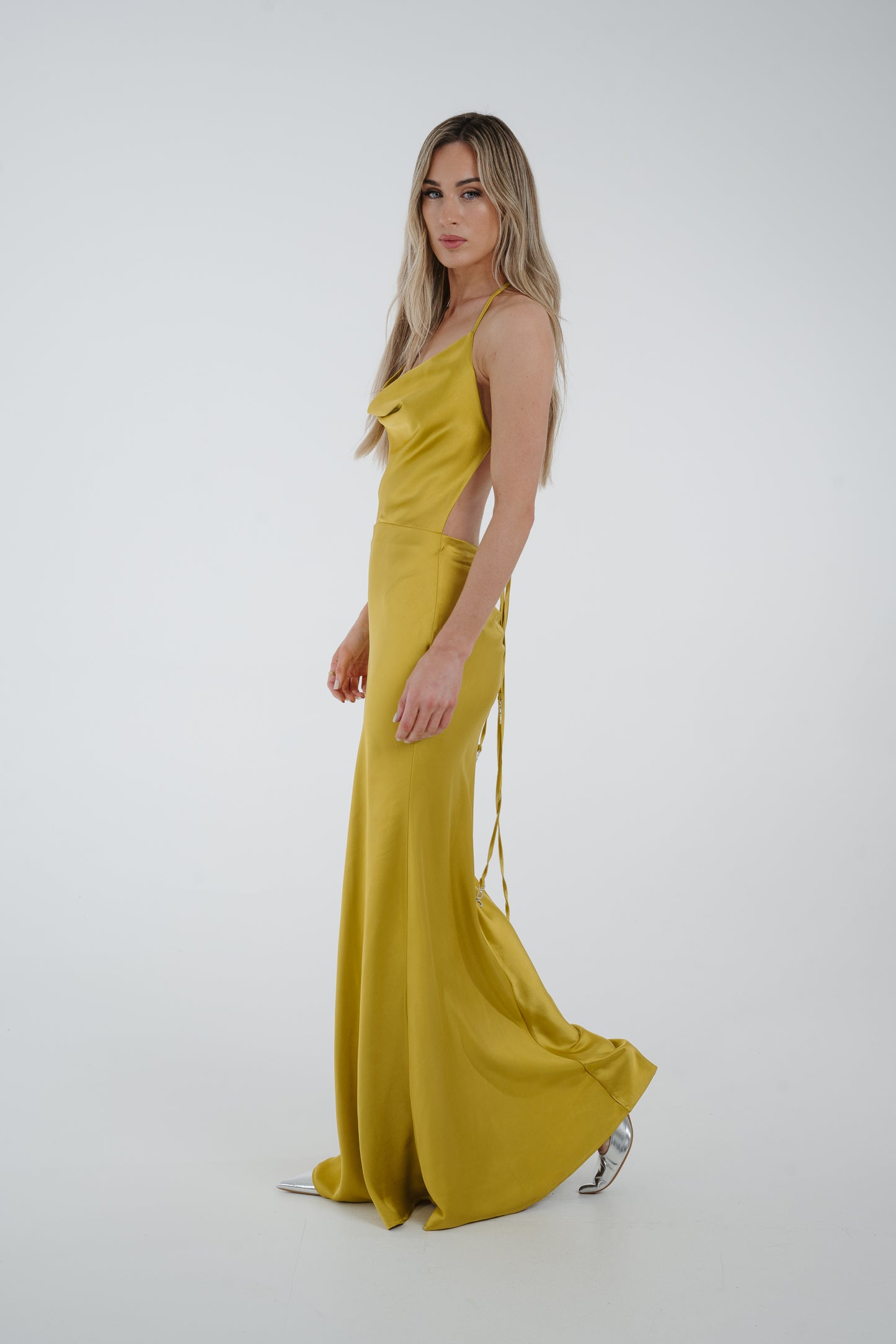 Pia Cowl Neck Maxi Dress In Lime
