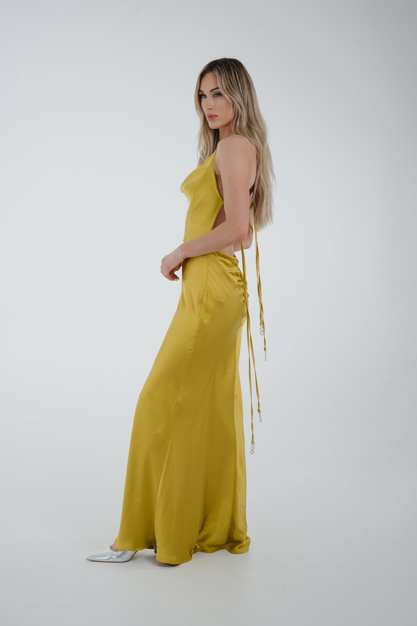 Pia Cowl Neck Maxi Dress In Lime