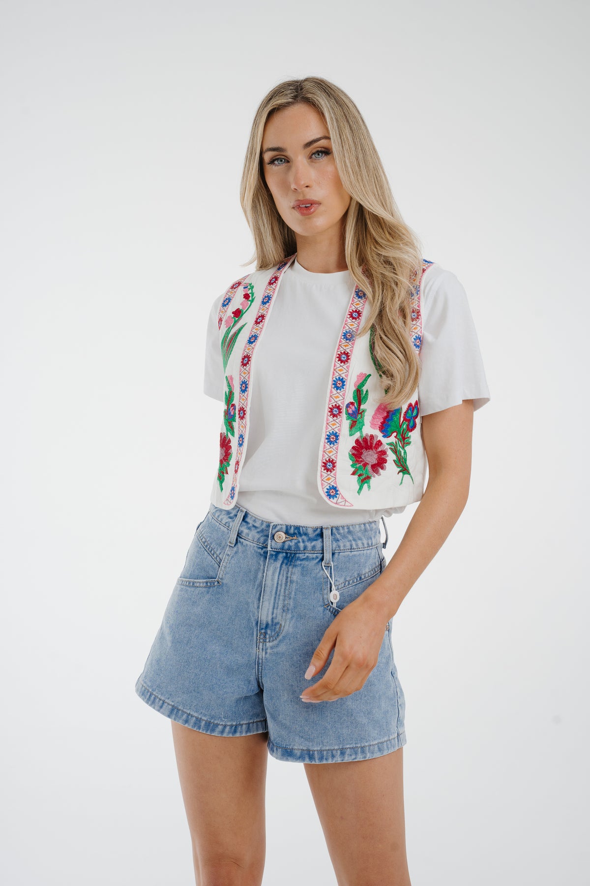 Ella Embroidered Waistcoat In Pink Mix