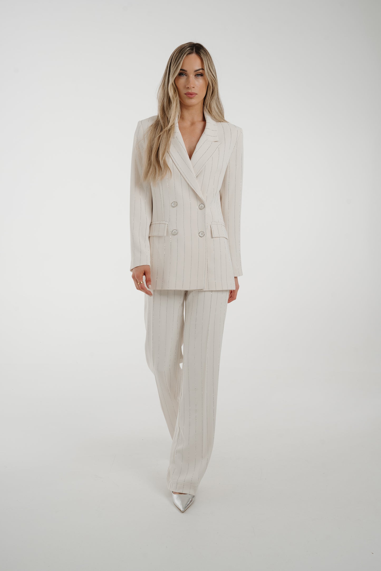 Alana Sparkle Pinstripe Suit In Cream