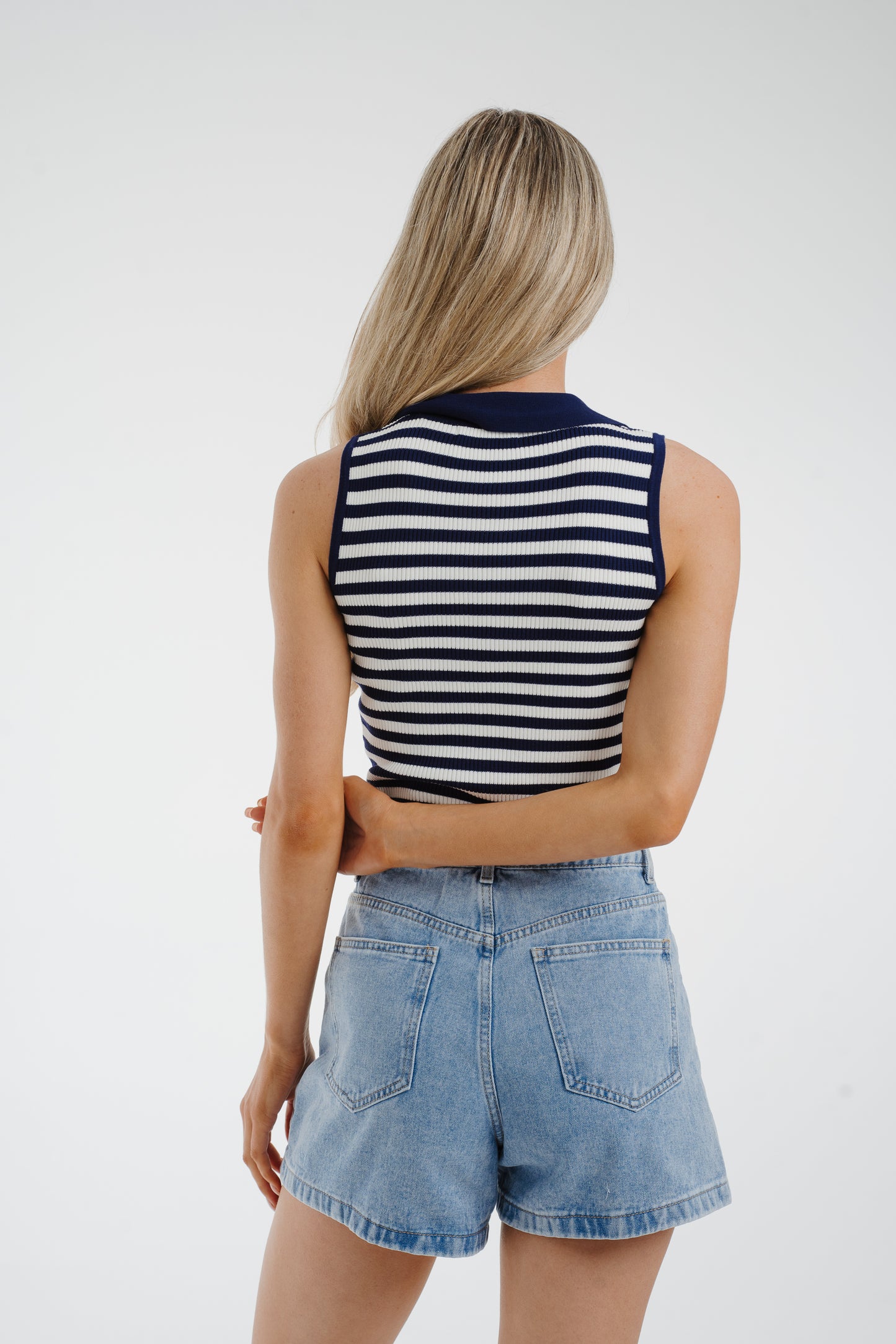 Lila Sleeveless Striped Top In Navy Mix