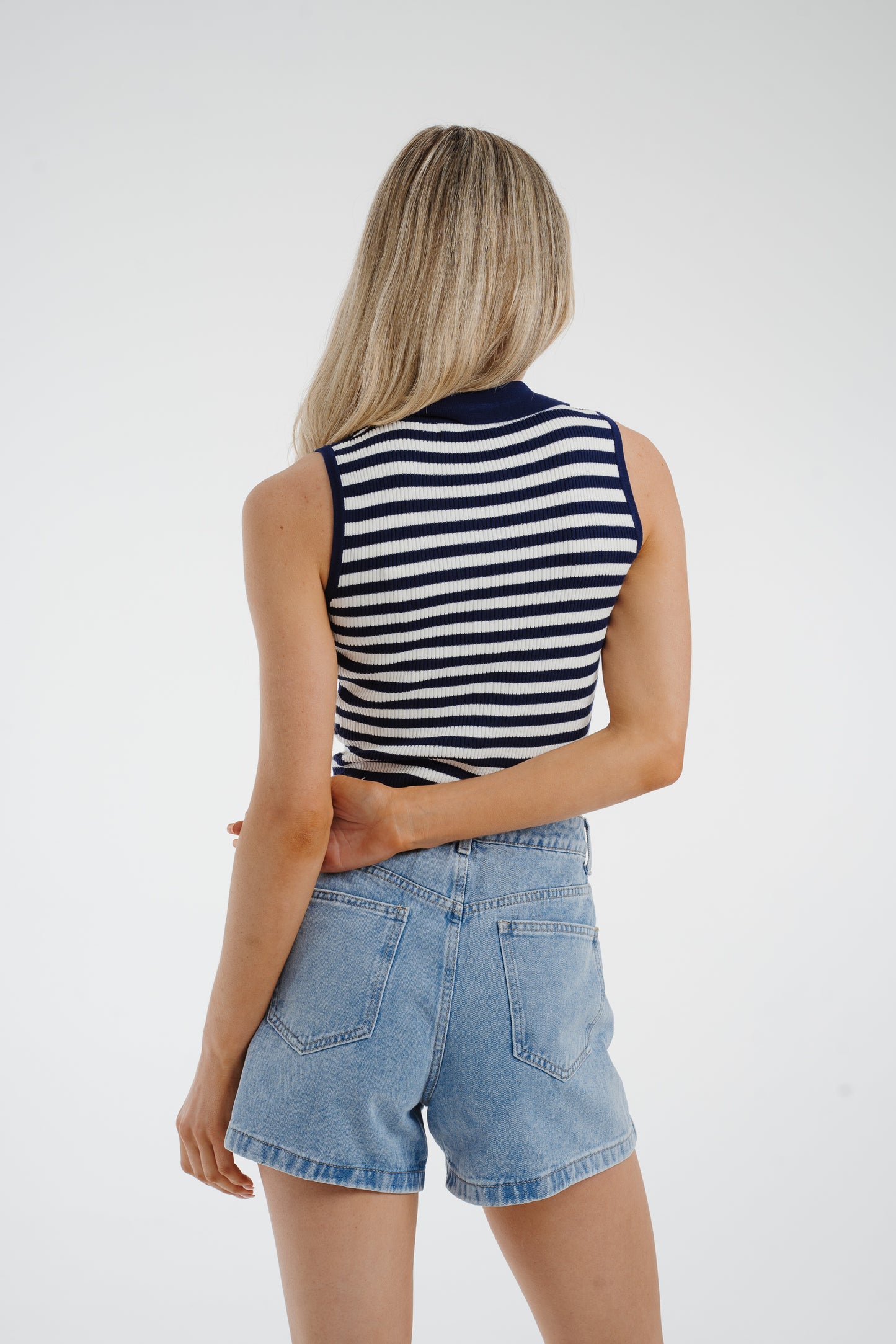 Lila Sleeveless Striped Top In Navy Mix