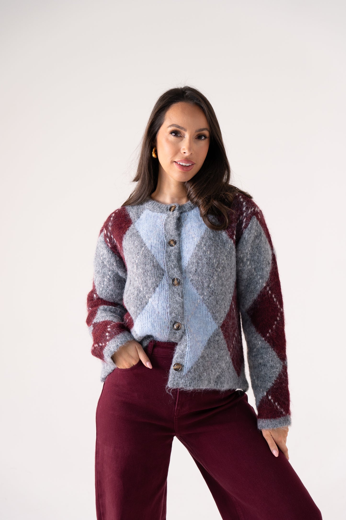 Kendra Diamond Cardigan In Grey Mix