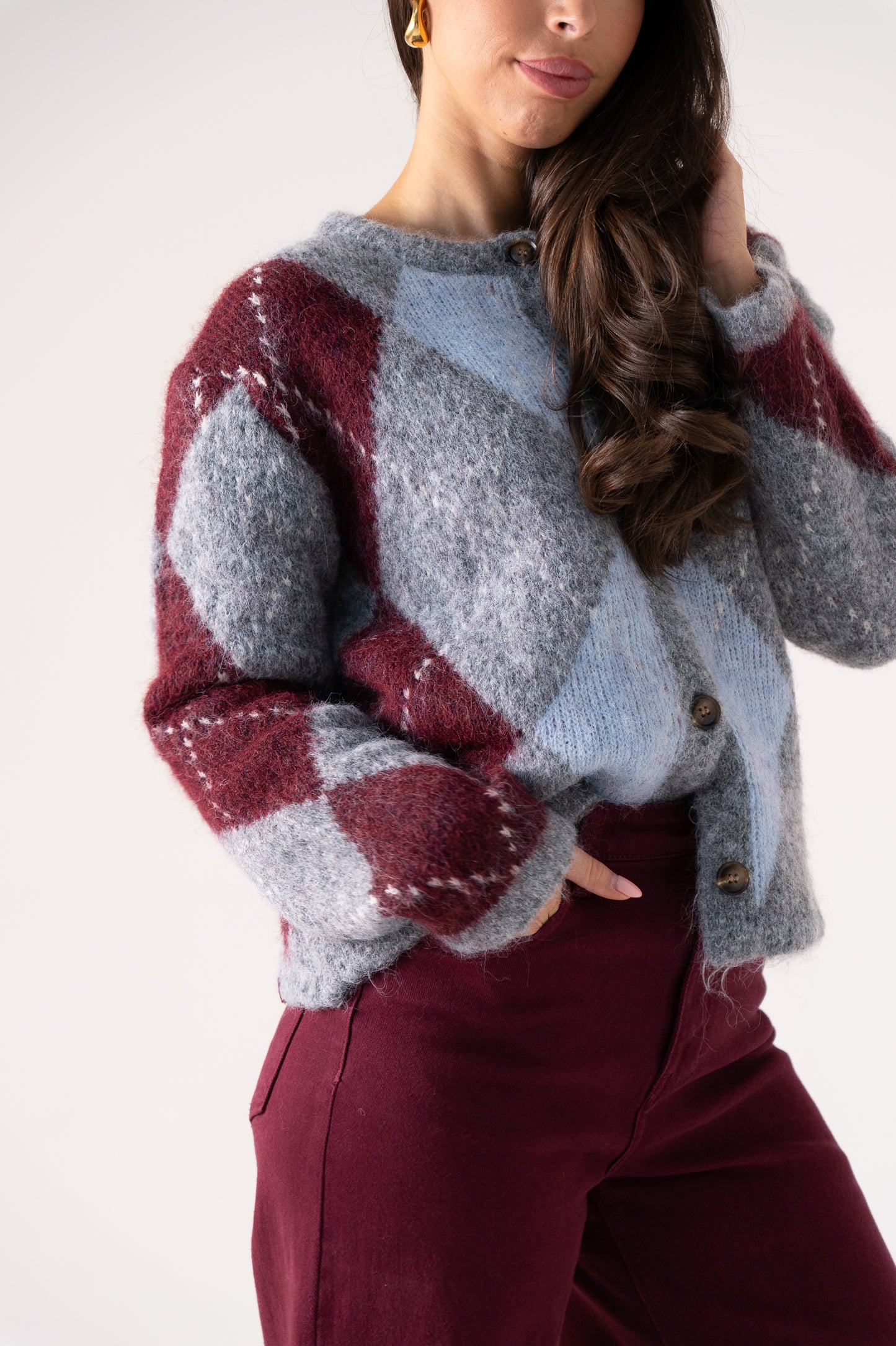 Kendra Diamond Cardigan In Grey Mix