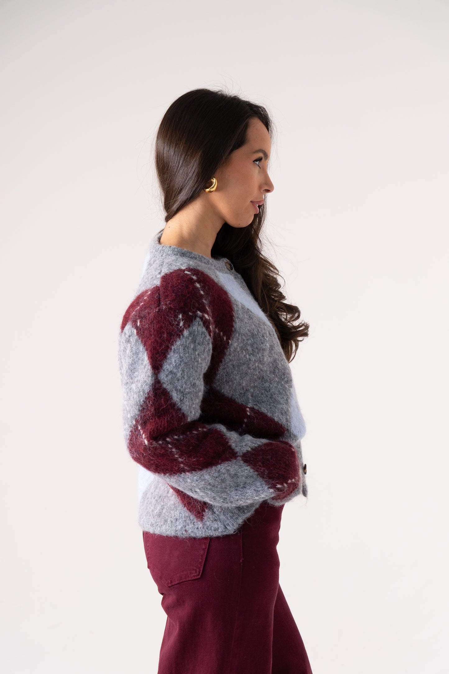 Kendra Diamond Cardigan In Grey Mix