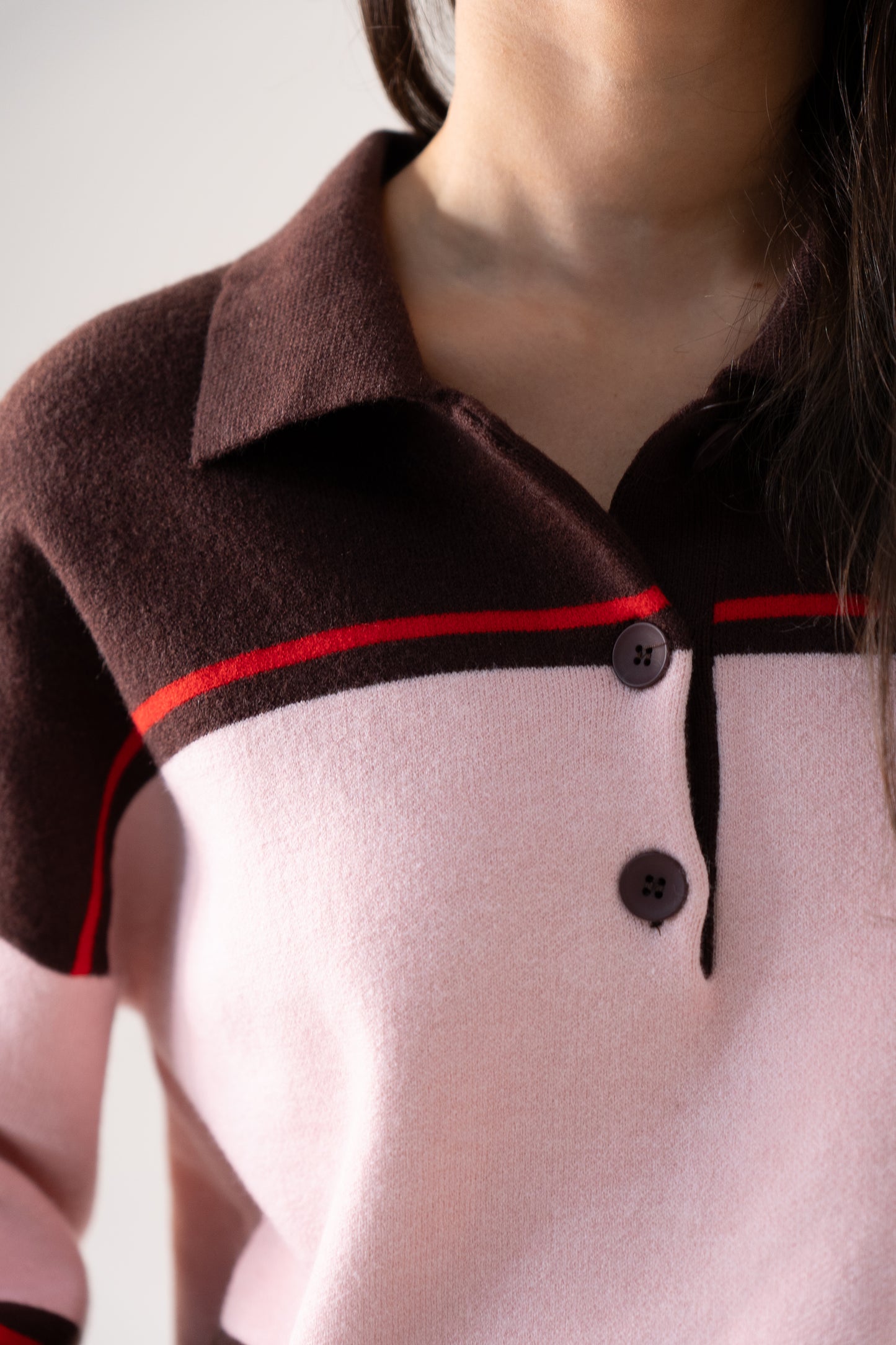 Kendra Rugby Top In Coffee & Pink