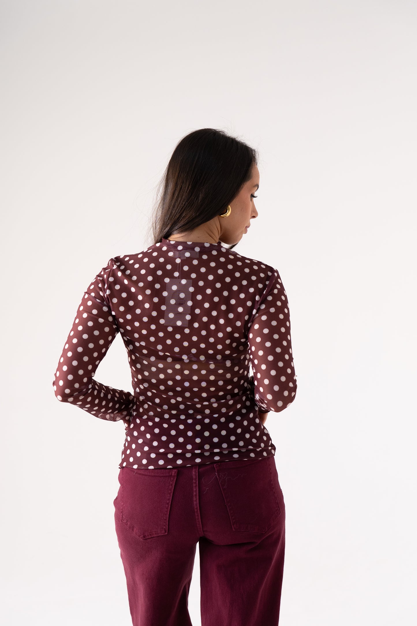 Kendra Polka Dot Top In Burgundy