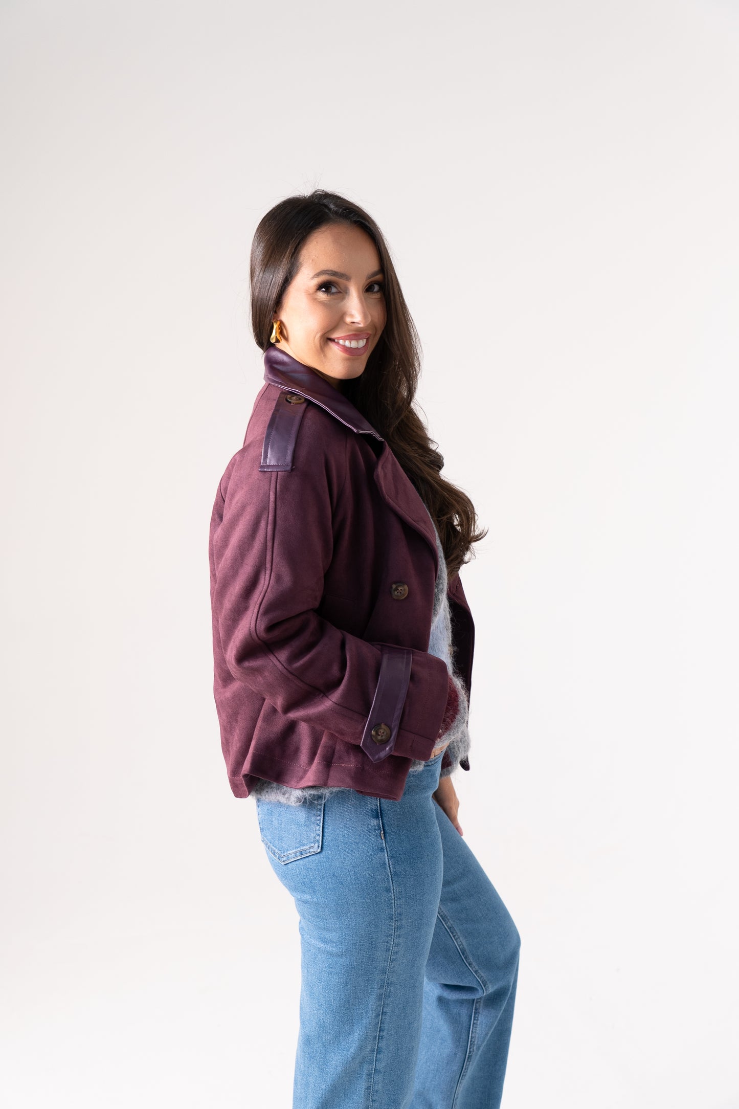 Kendra Faux Suede Jacket In Bordeaux