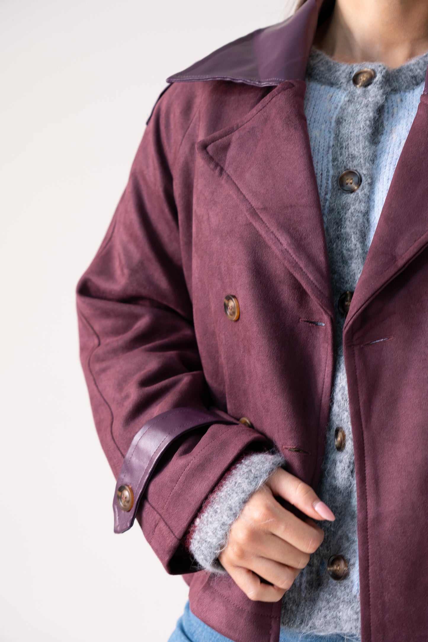 Kendra Faux Suede Jacket In Bordeaux