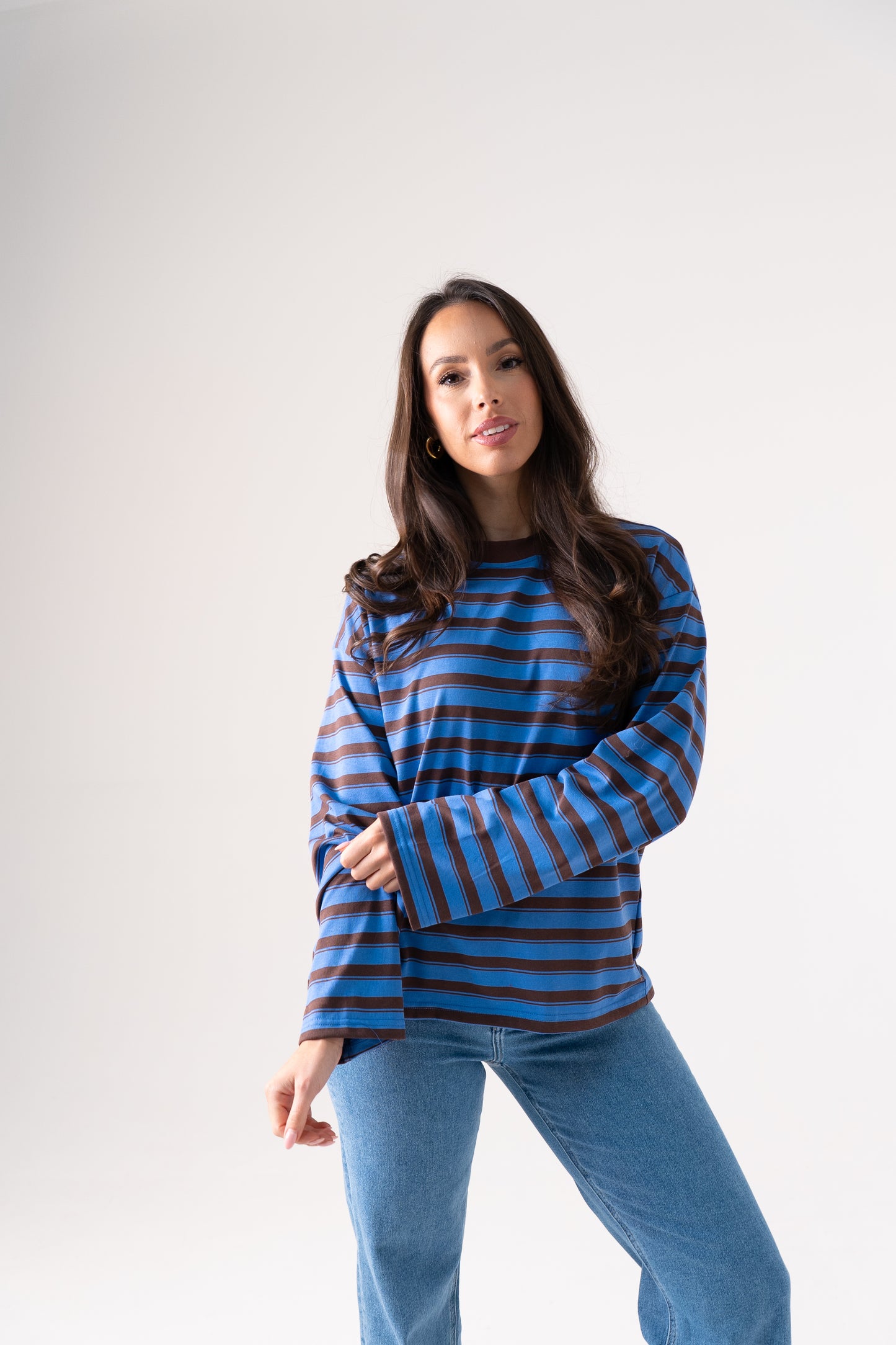 Kendra Long Sleeve Top In Blue Stripe