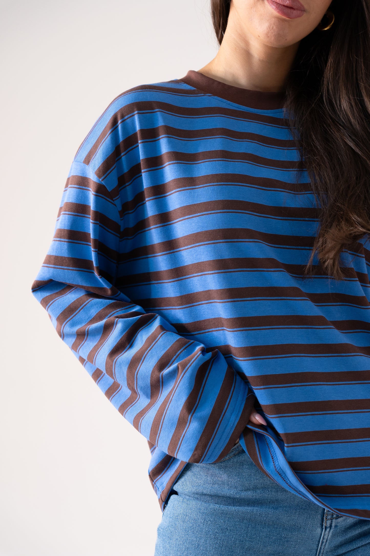 Kendra Long Sleeve Top In Blue Stripe