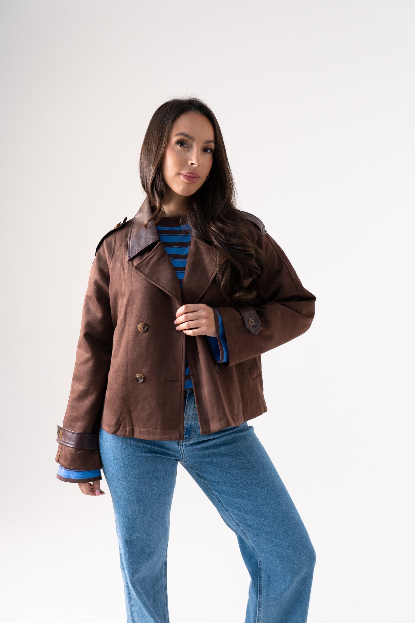 Kendra Faux Suede Jacket In Chocolate