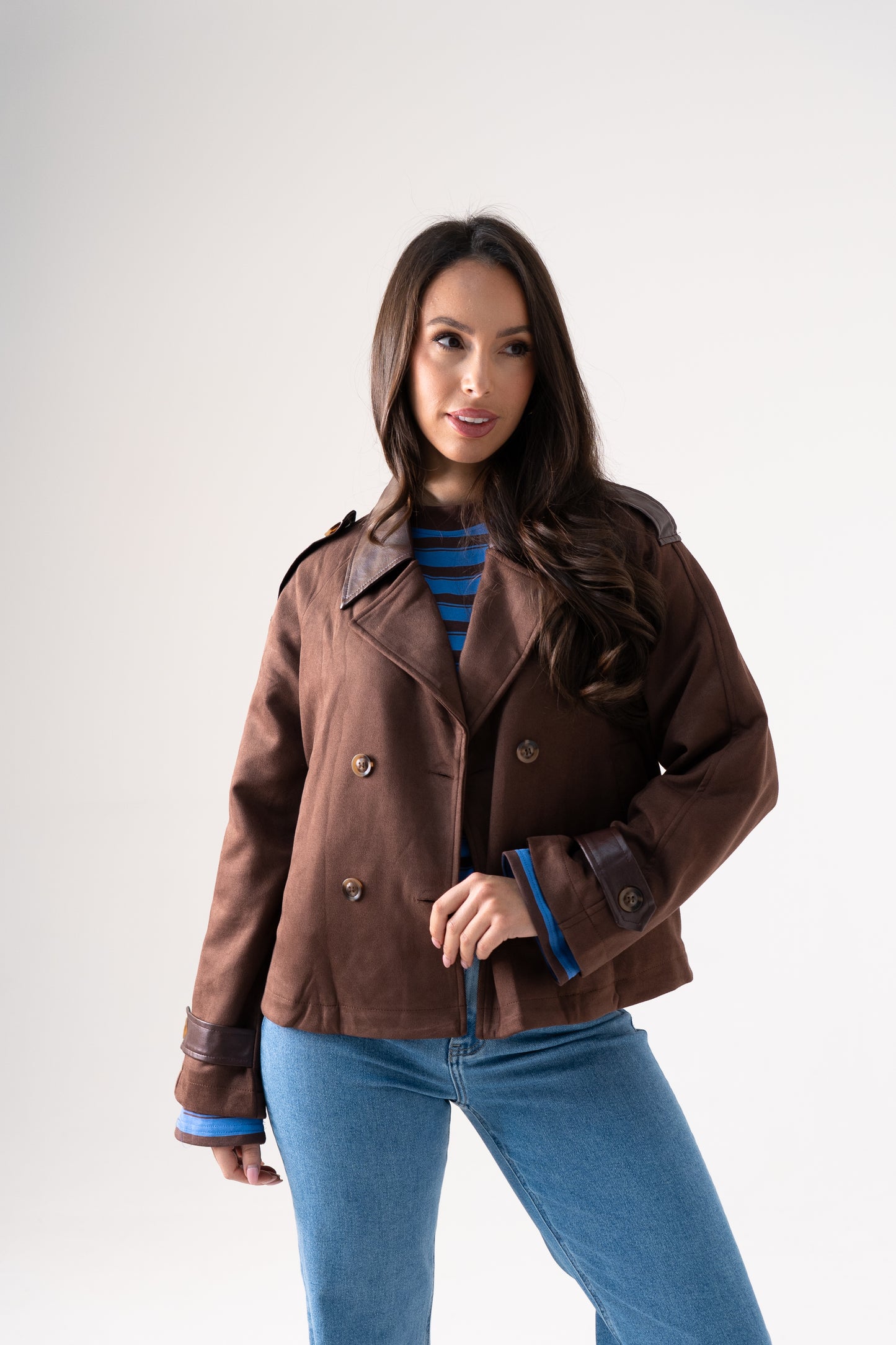 Kendra Faux Suede Jacket In Chocolate