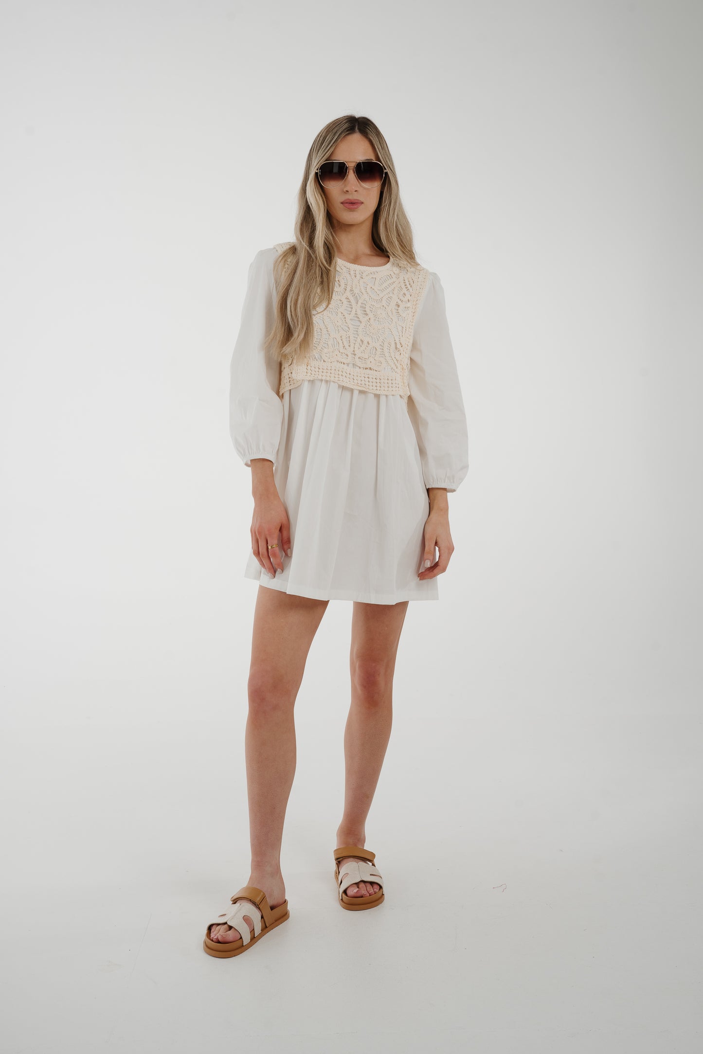 Holly Crochet Overlay Dress In White