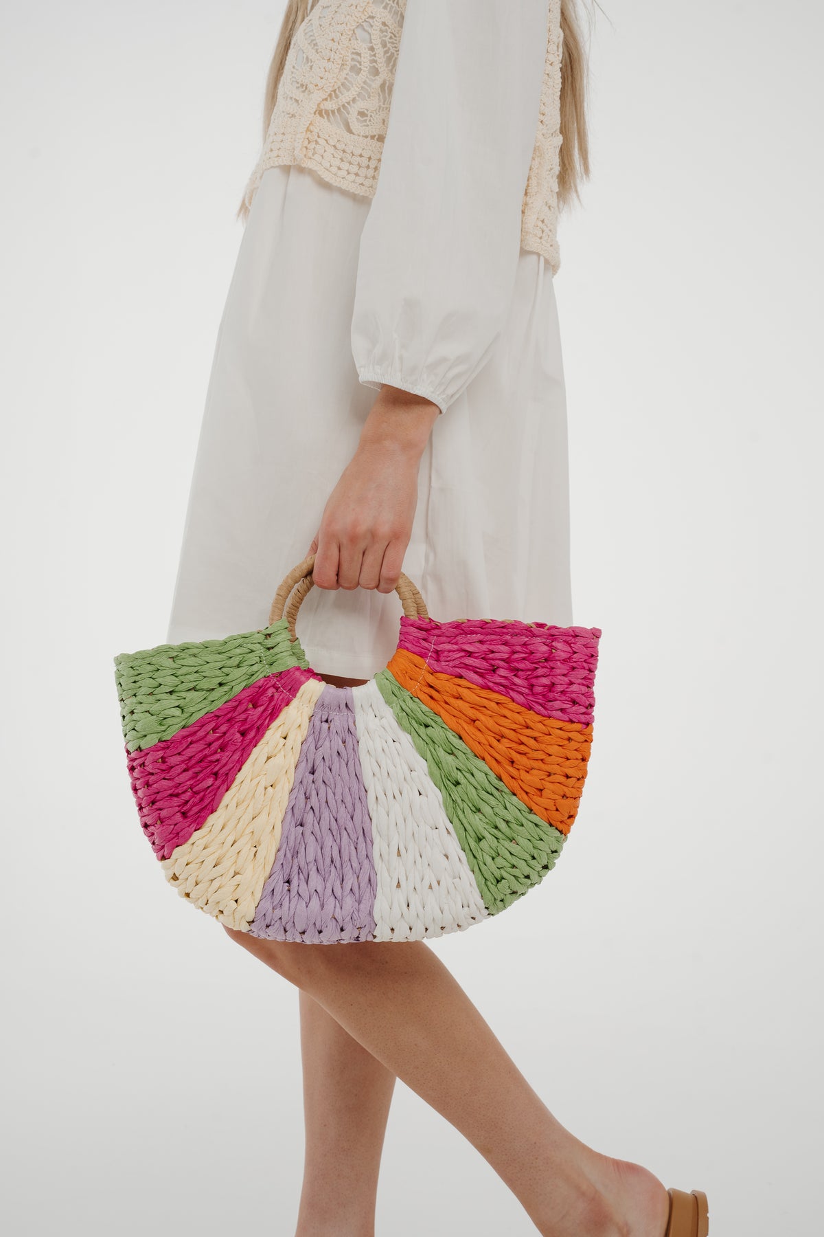 Polly Woven Bag In Pink Mix