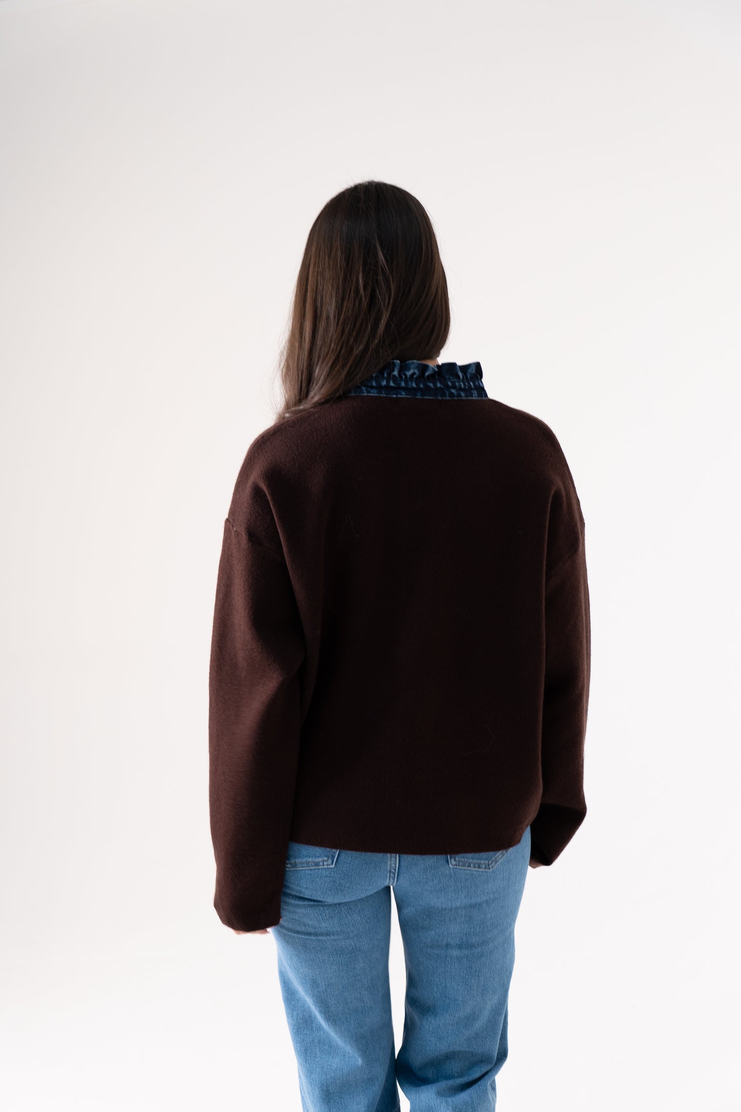 Kendra Denim Collar Jumper In Coffee