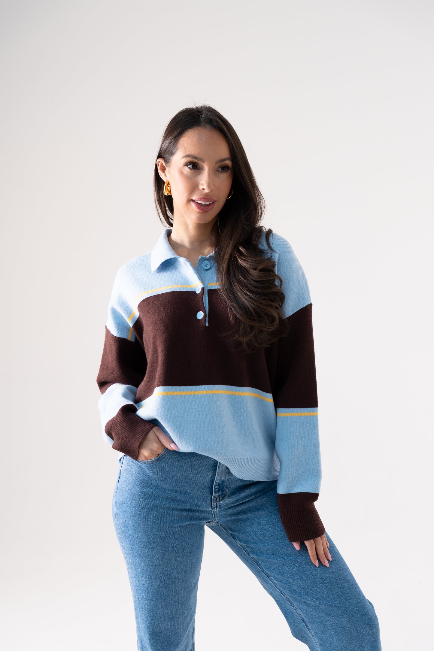 Kendra Rugby Top In Blue & Coffee