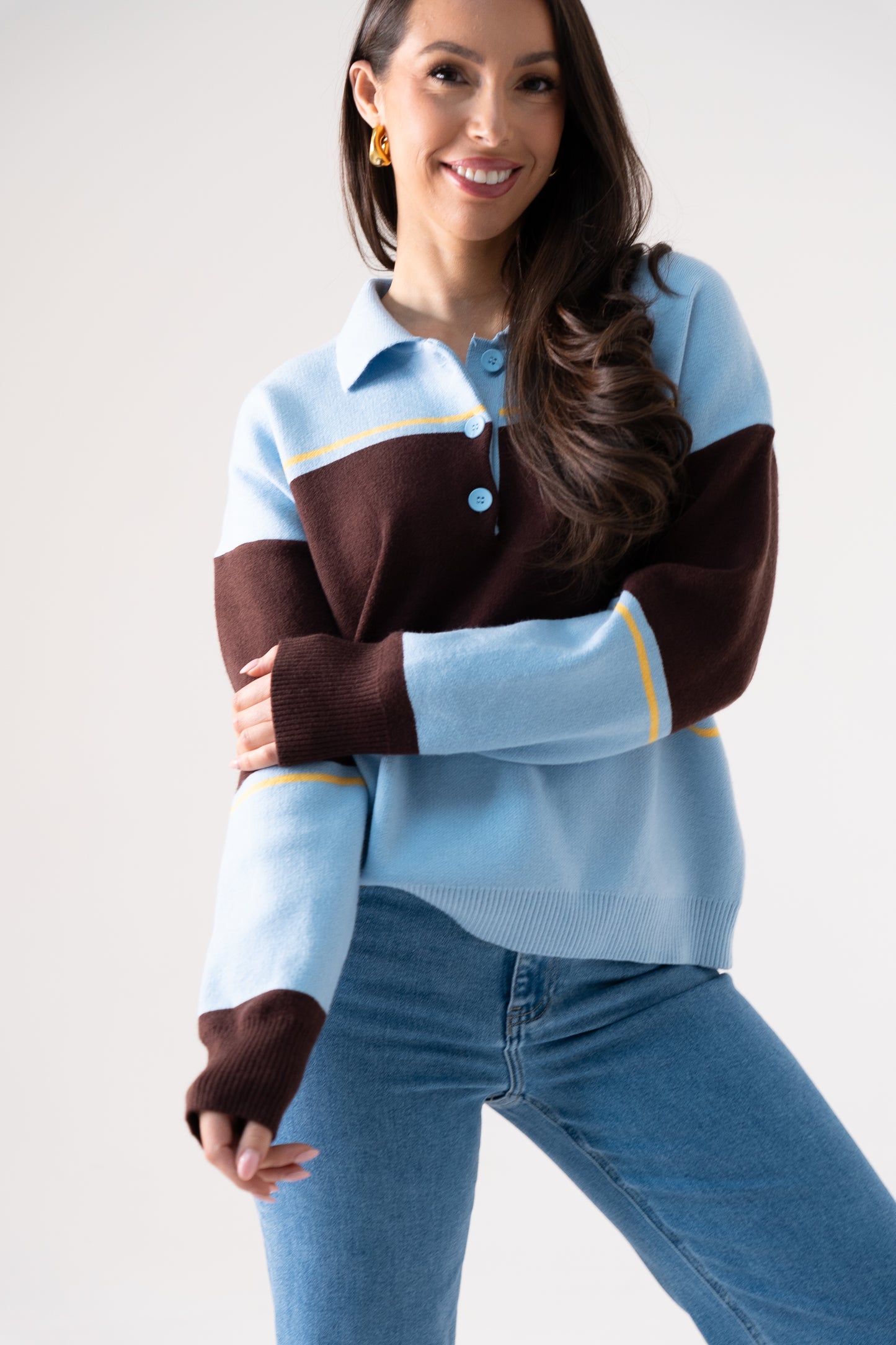 Kendra Rugby Top In Blue & Coffee