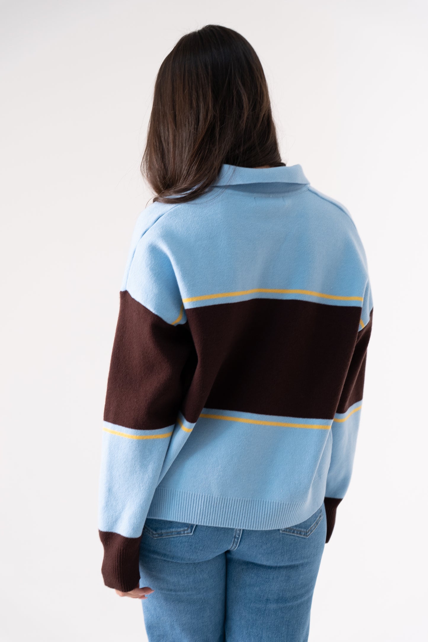 Kendra Rugby Top In Blue & Coffee