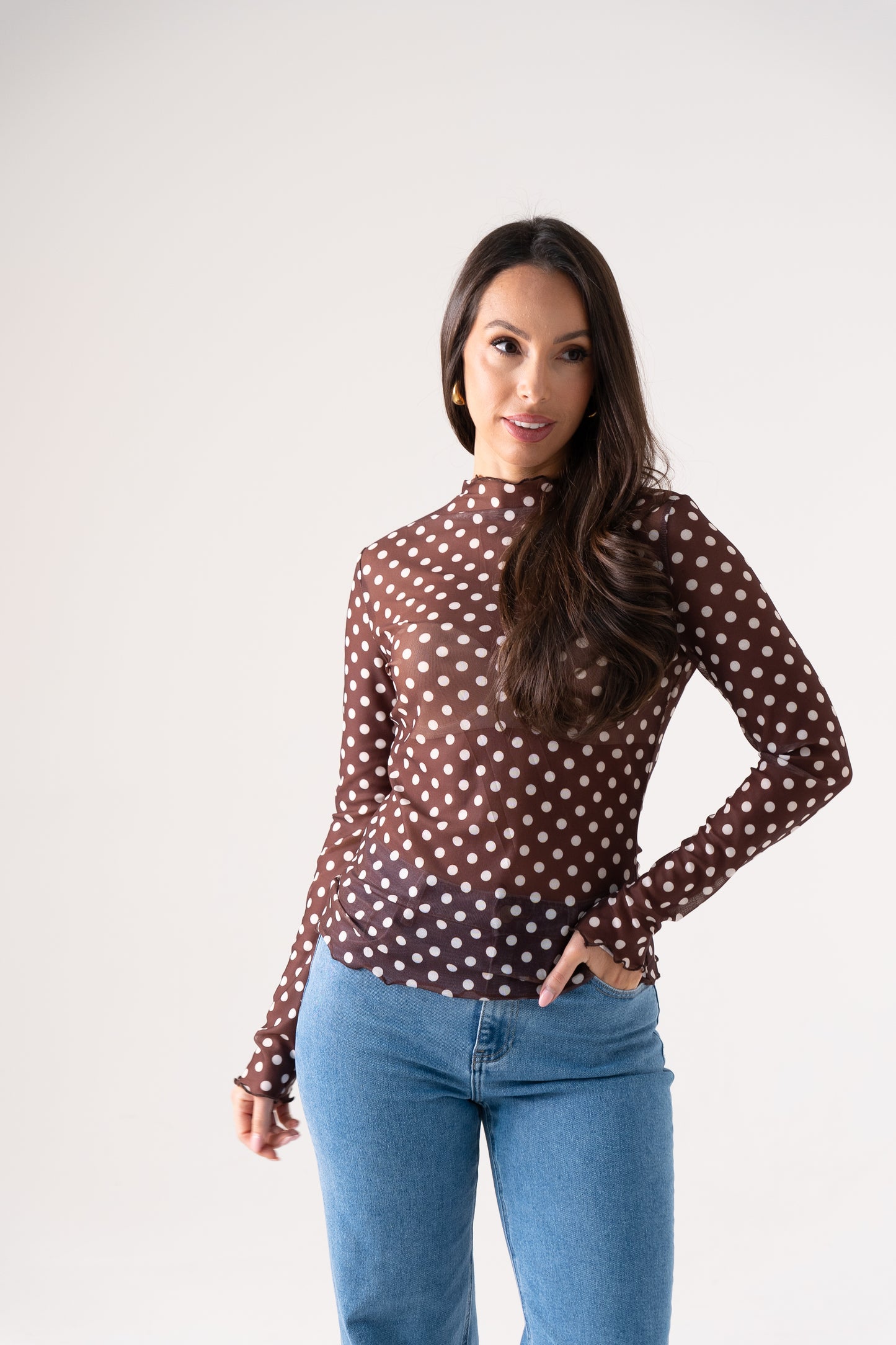 Kendra Polka Dot Top In Chocolate