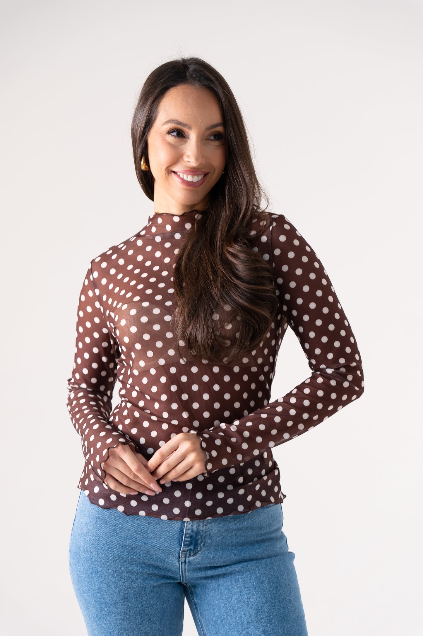 Kendra Polka Dot Top In Chocolate