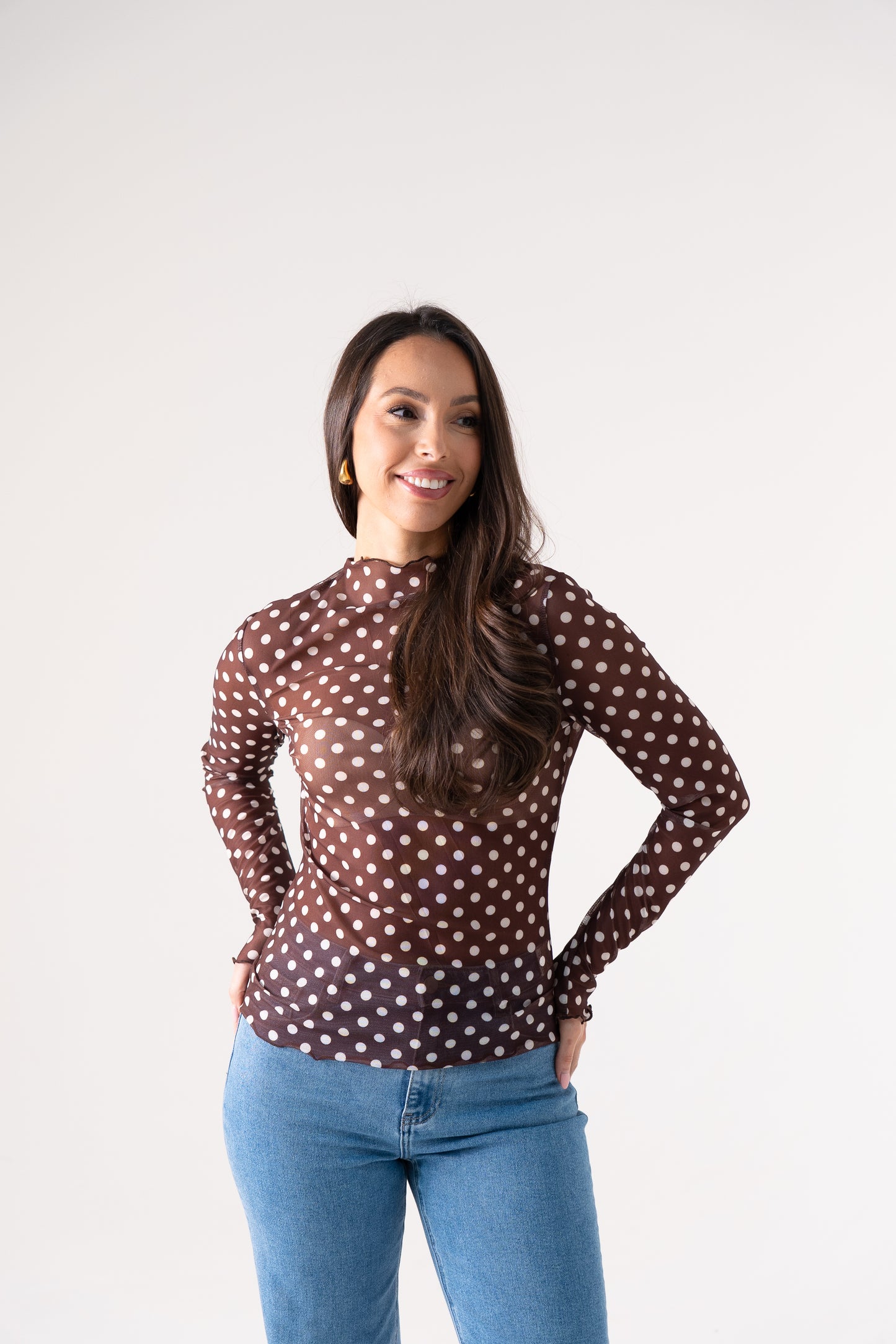 Kendra Polka Dot Top In Chocolate