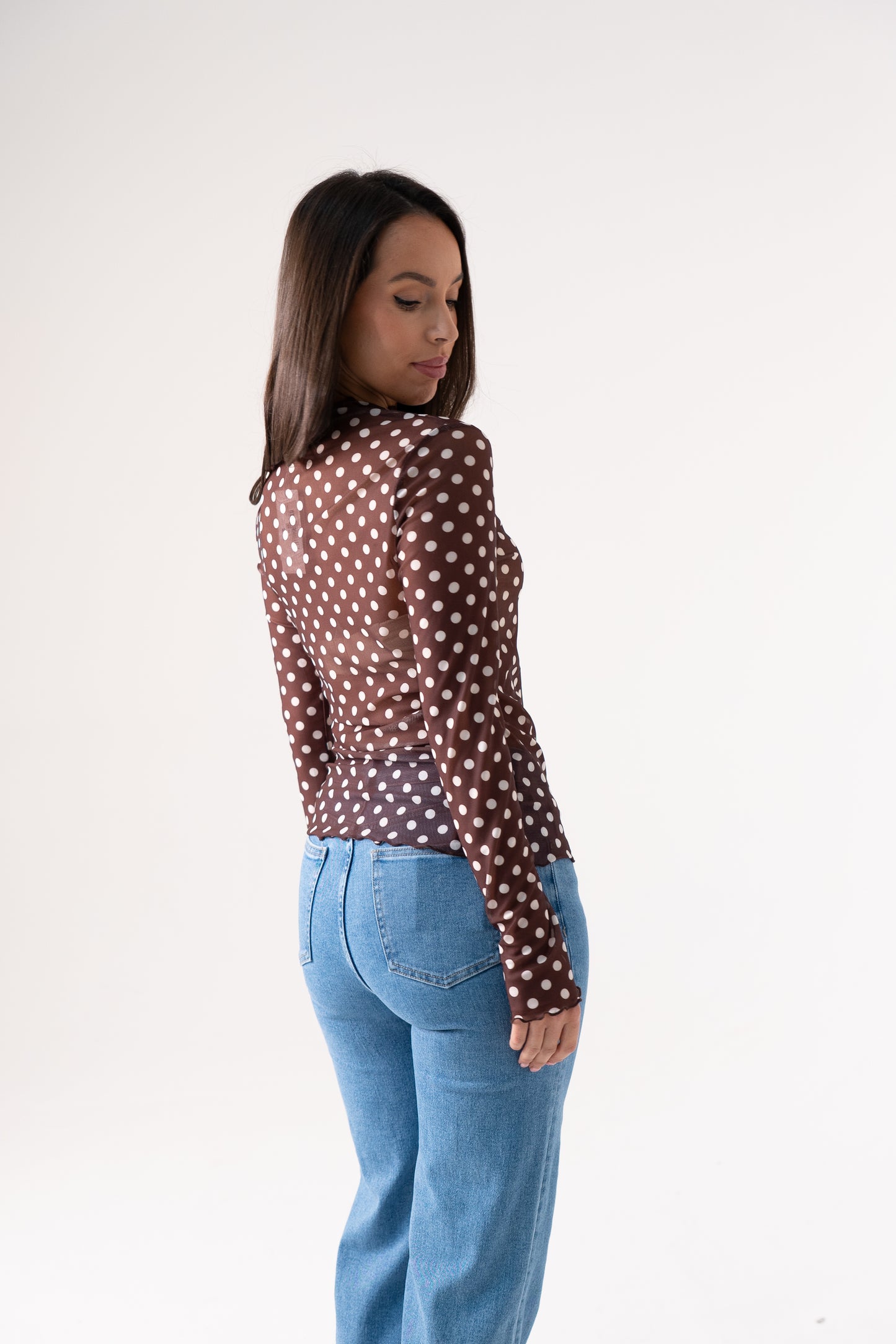 Kendra Polka Dot Top In Chocolate