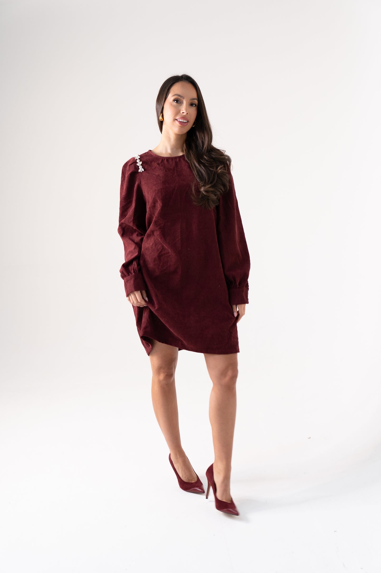 Kendra Corduroy Dress In Bordeaux