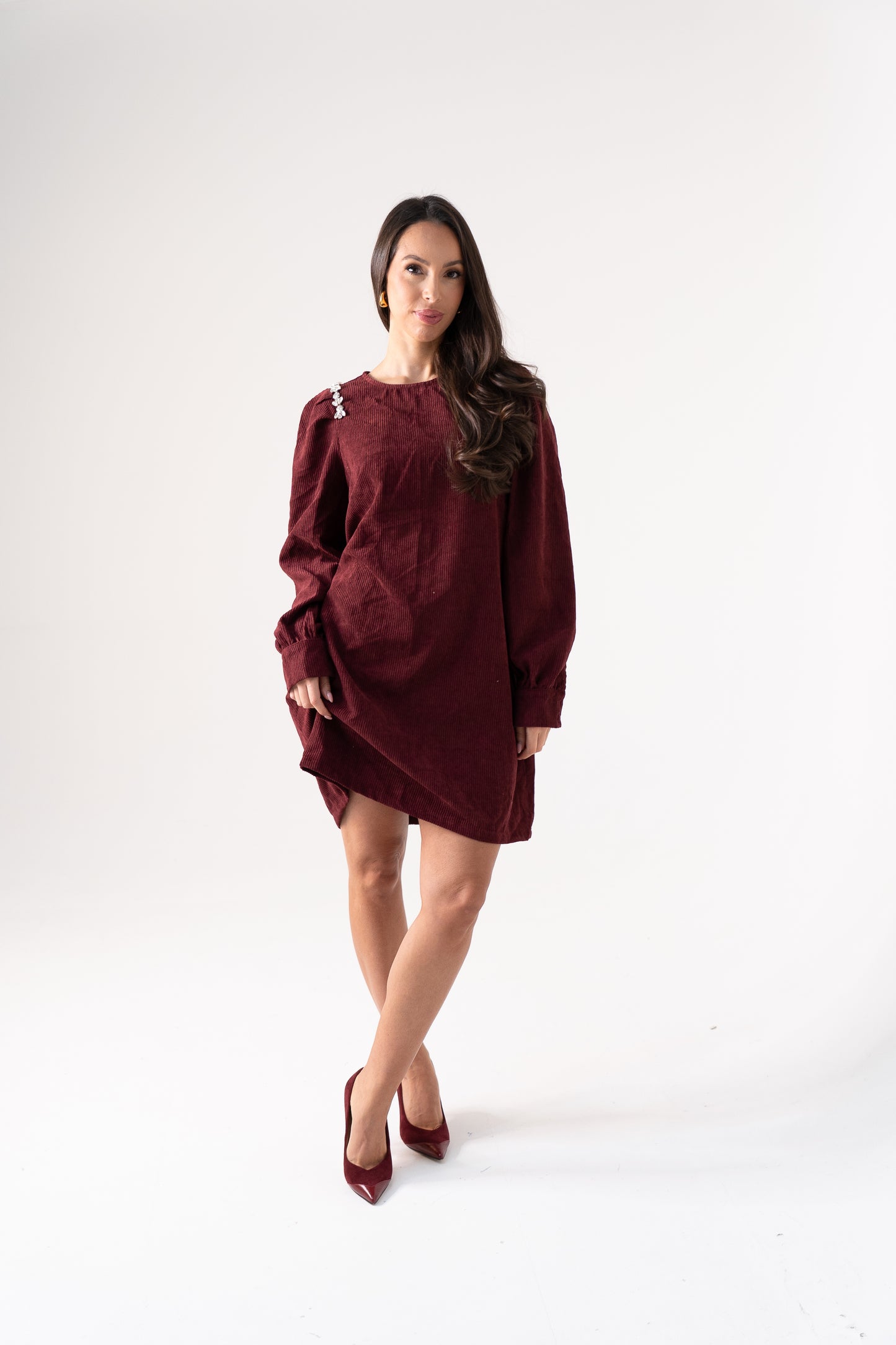 Kendra Corduroy Dress In Bordeaux