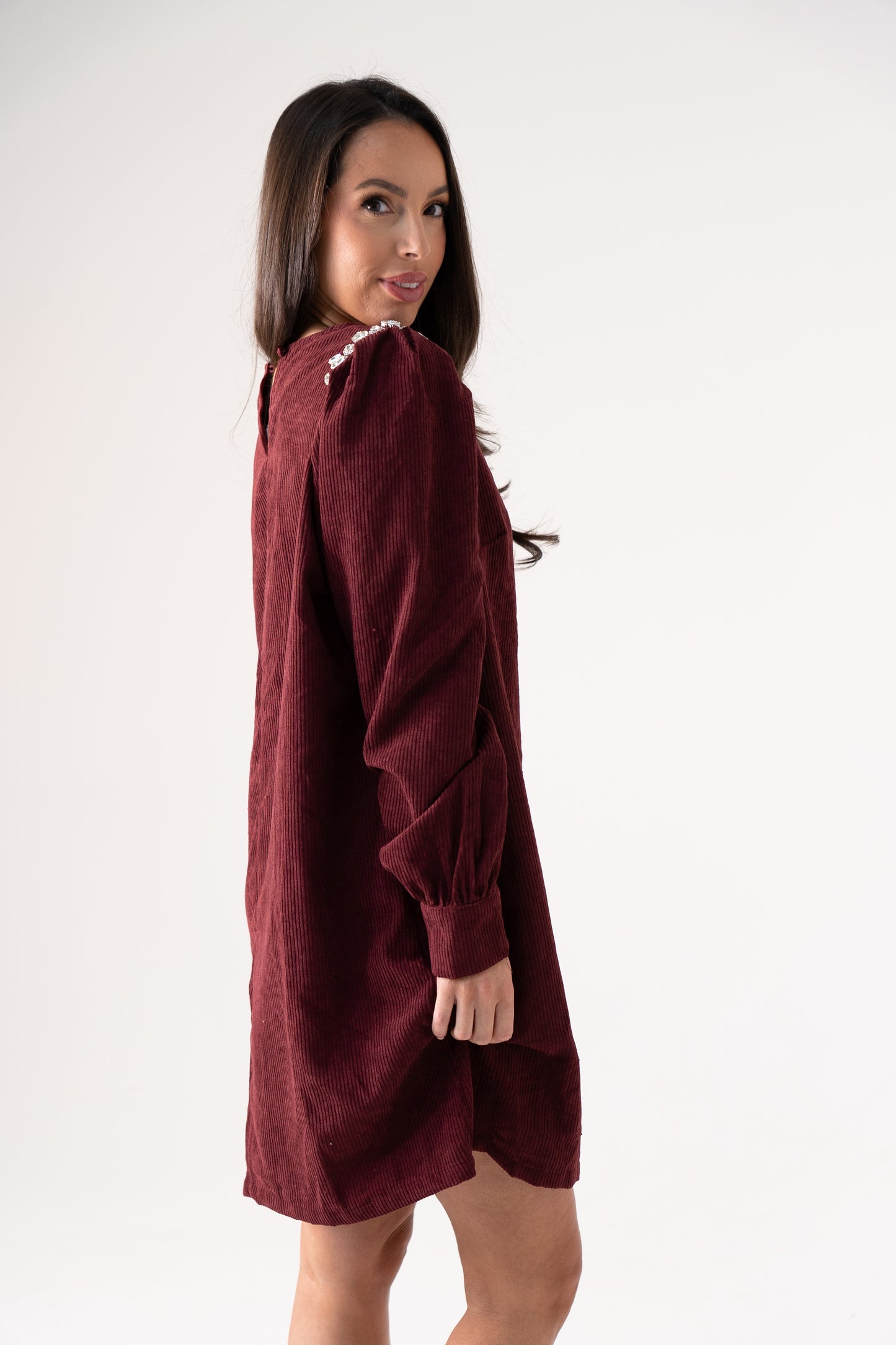 Kendra Corduroy Dress In Bordeaux