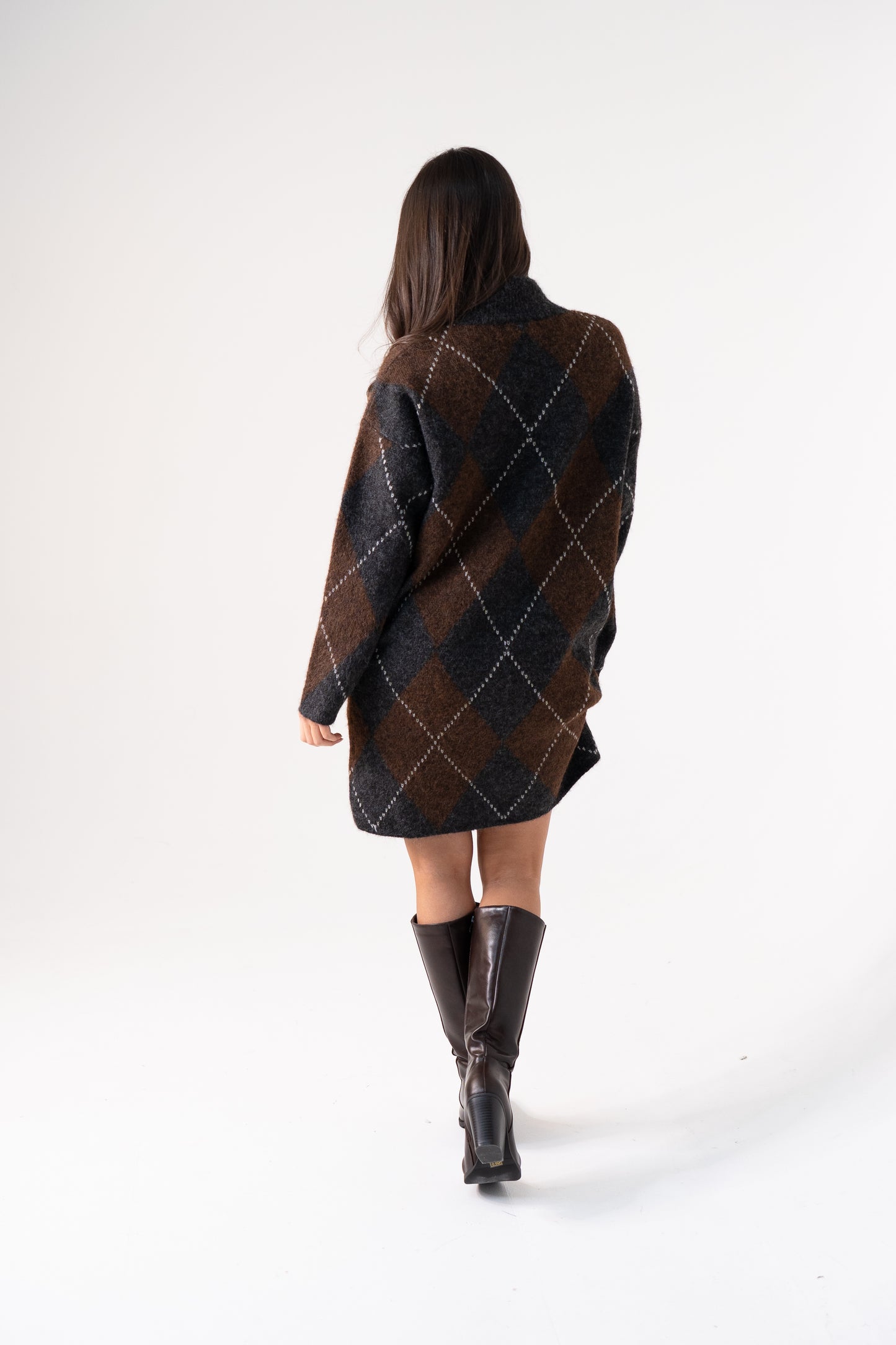 Kendra Diamond Knit Jumper Dress In Grey Mix