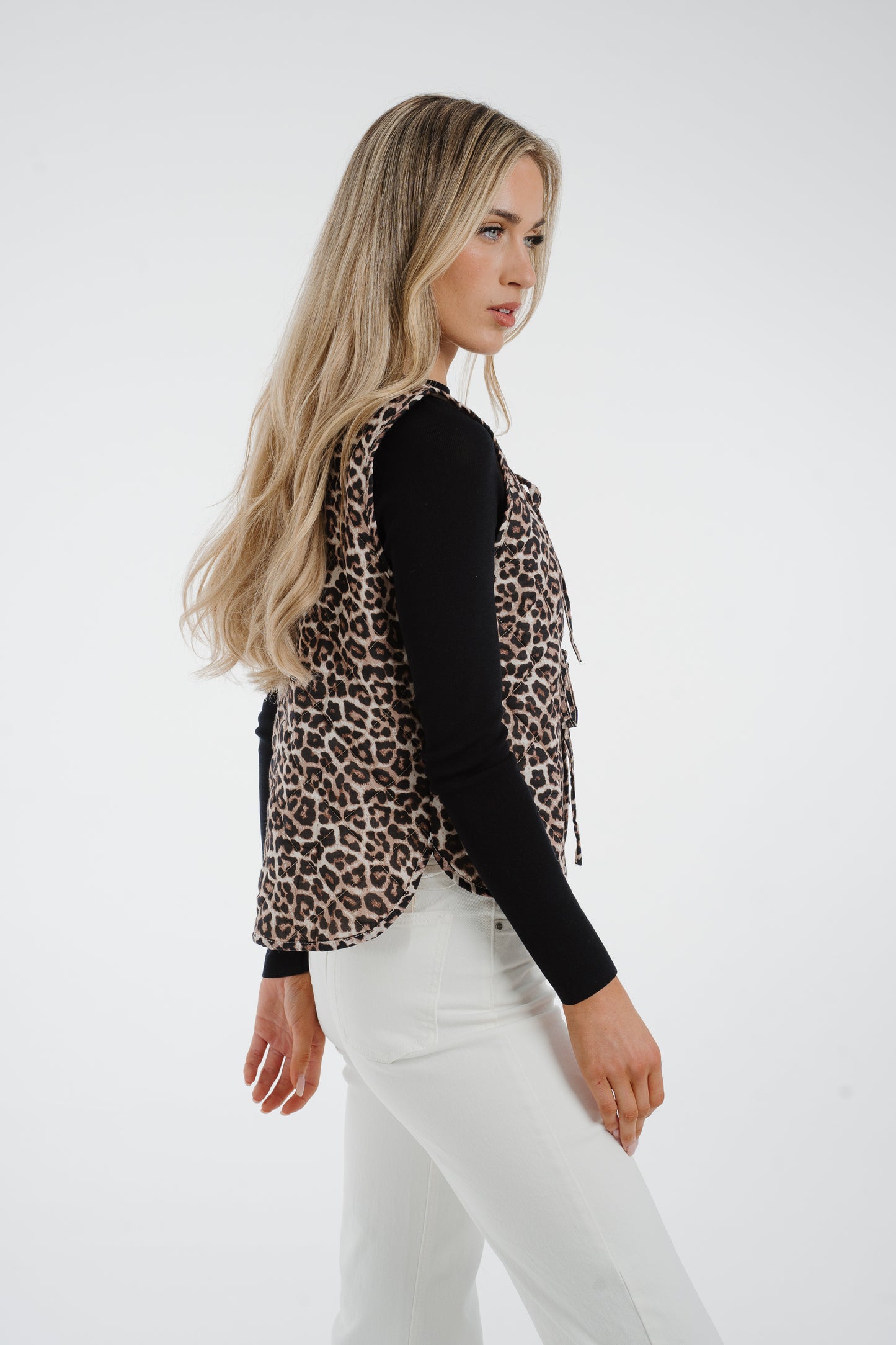 Lynne Tie Front Waistcoat In Leopard Print