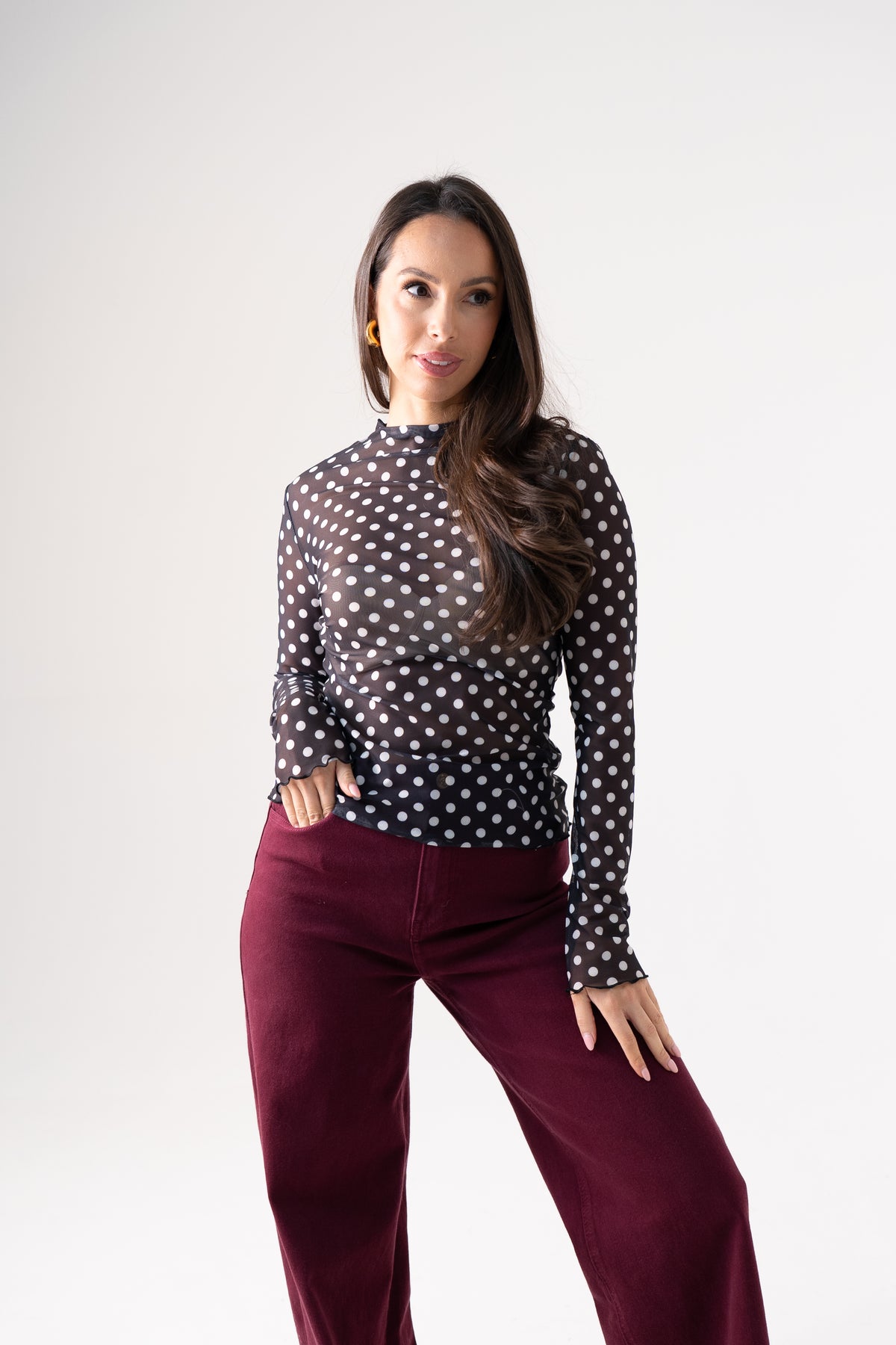 Kendra Polka Dot Top In Black