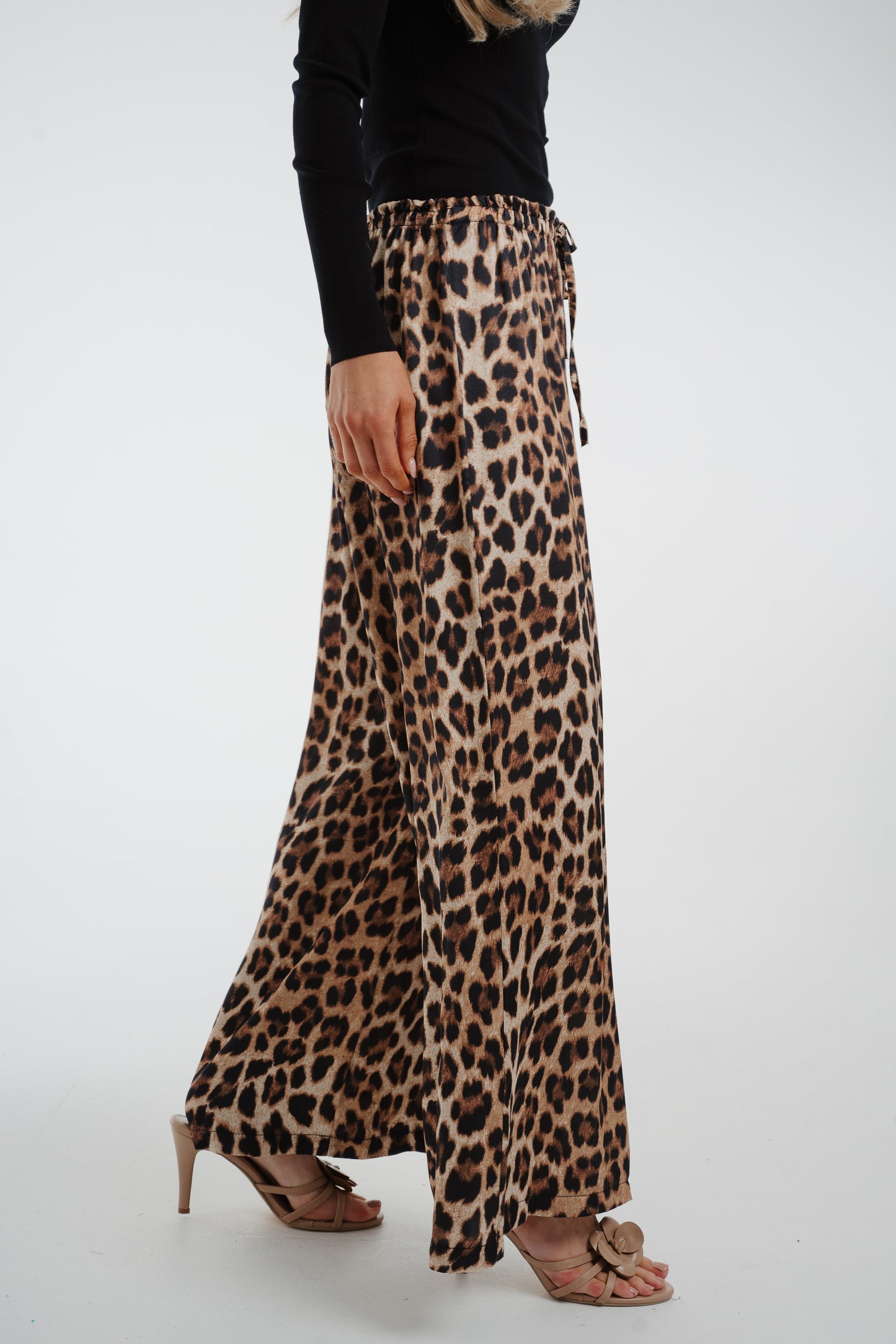 Polly Satin Mix Trousers In Leopard Print