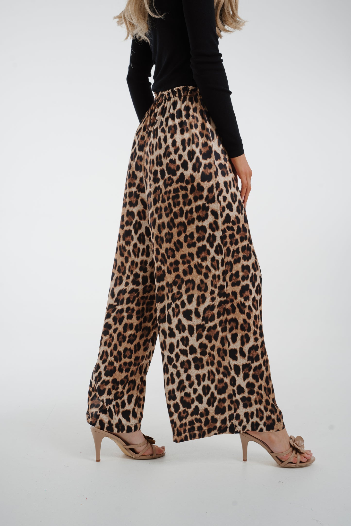 Polly Satin Mix Trousers In Leopard Print