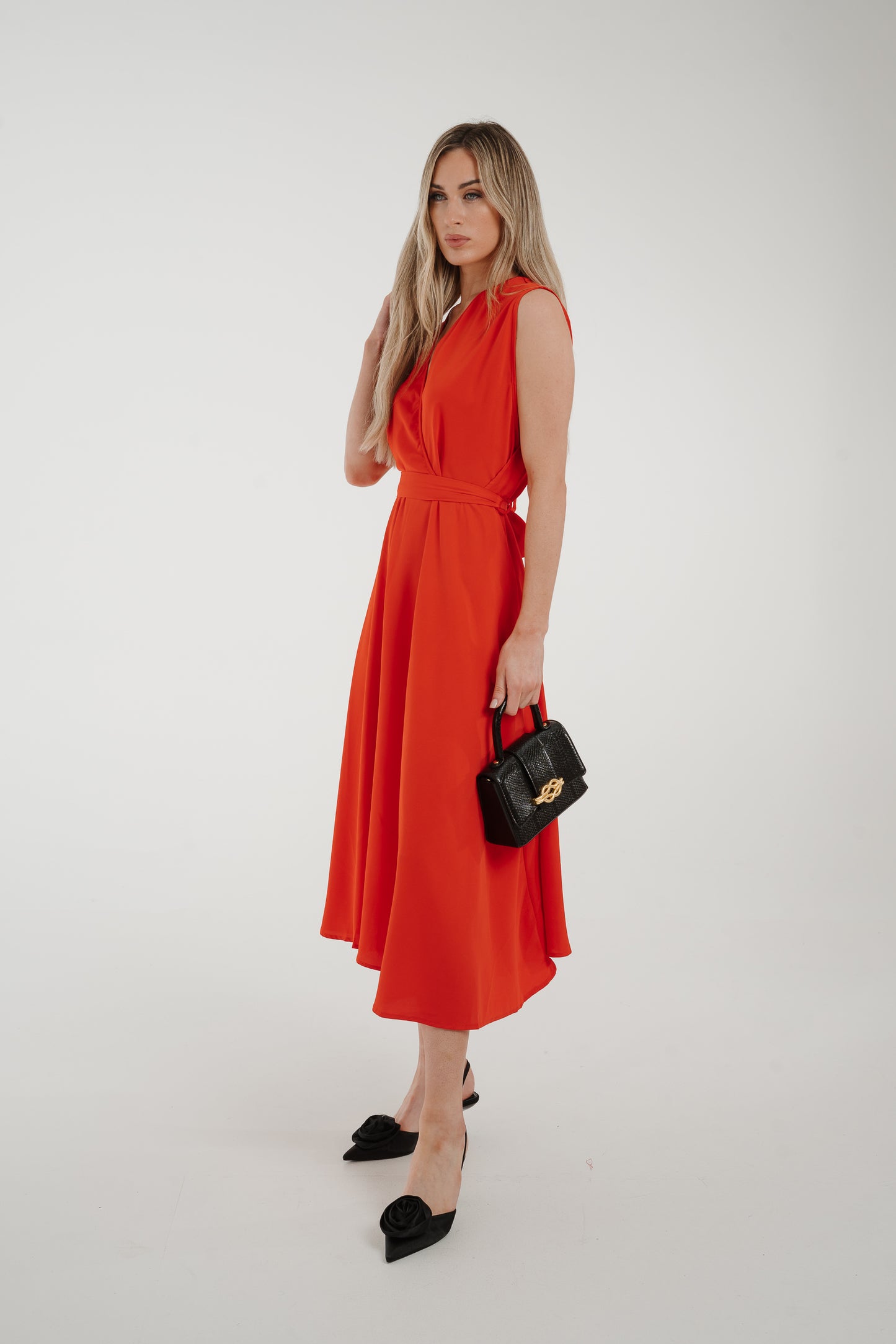 Sarah A-Line Midi Dress In Red