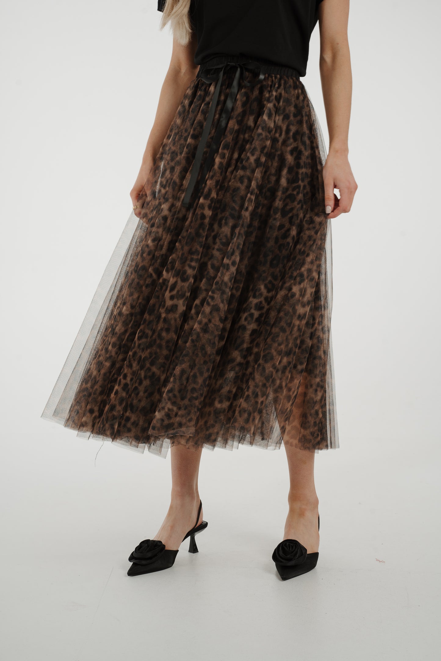 Polly Tulle Midi Skirt In Leopard Print