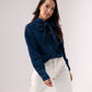 Daisy Bow Collar Denim Shirt In Dark Wash